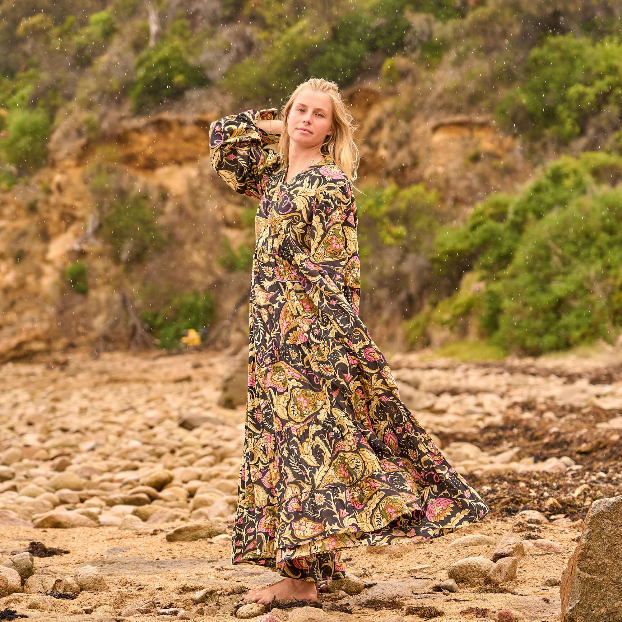 Woodland Bloom Maxi Dress – Earthy Boho Elegance in Handcrafted Cotton