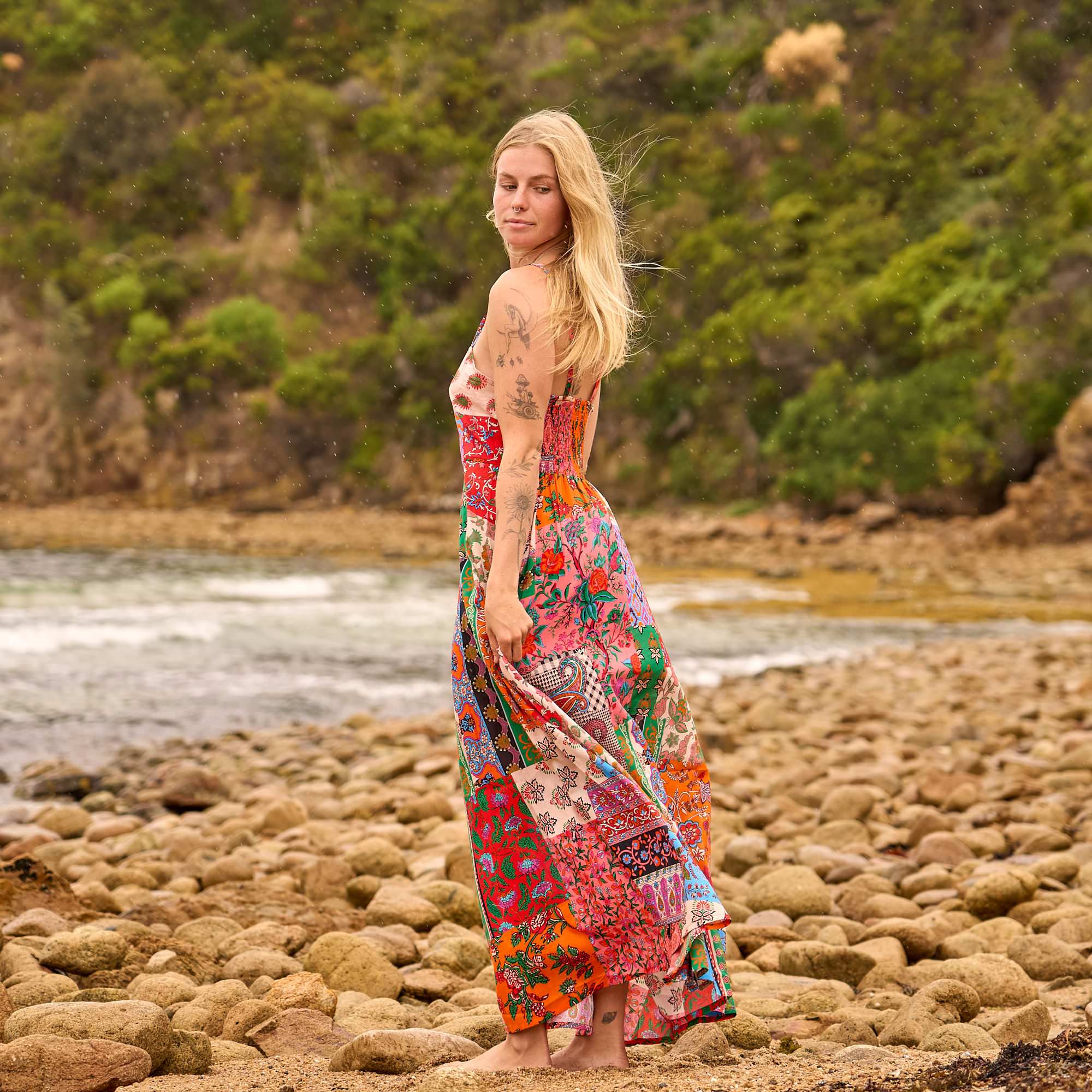 strappy summer maxi dress women patchwork