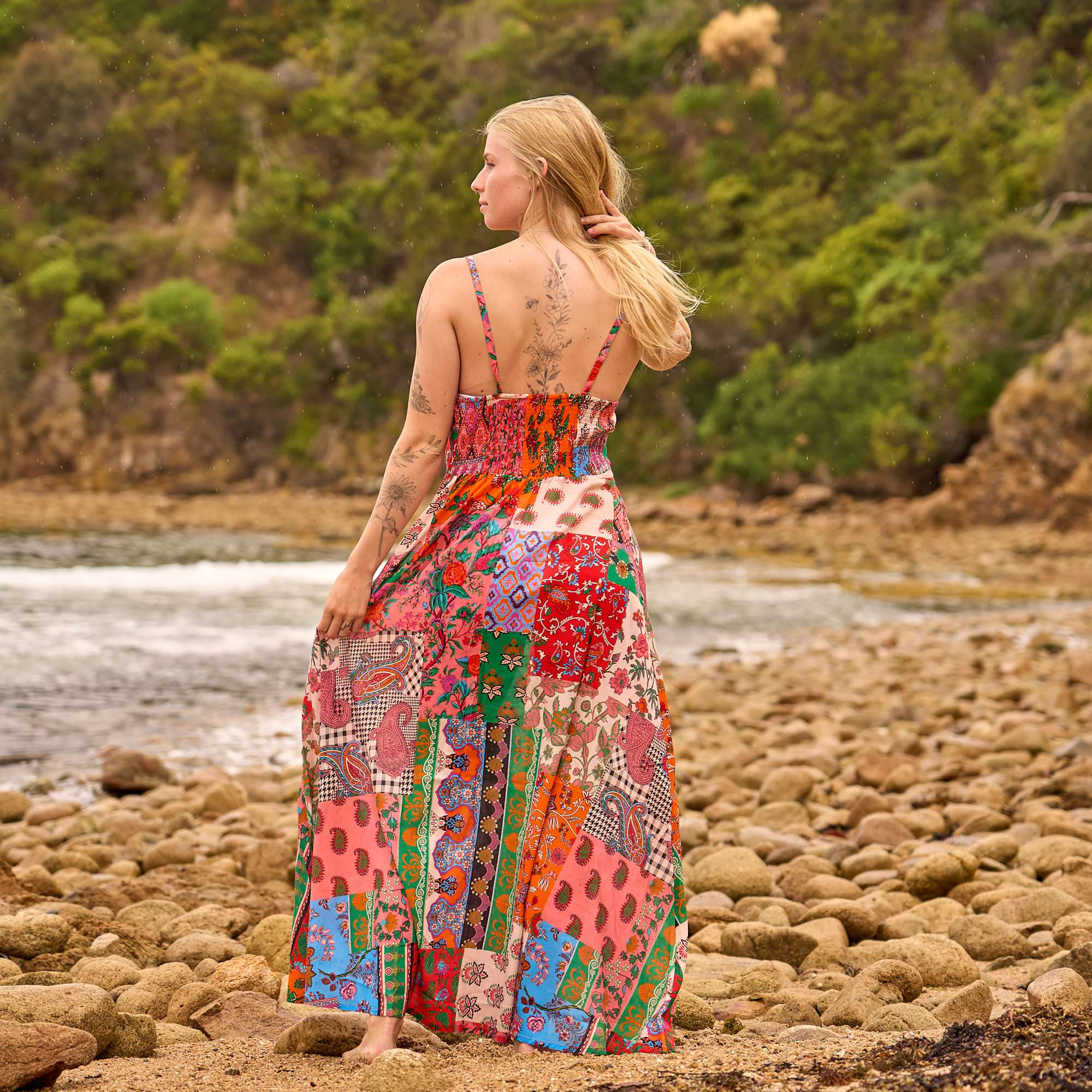 colorful bohemian cotton dress vacation outfit