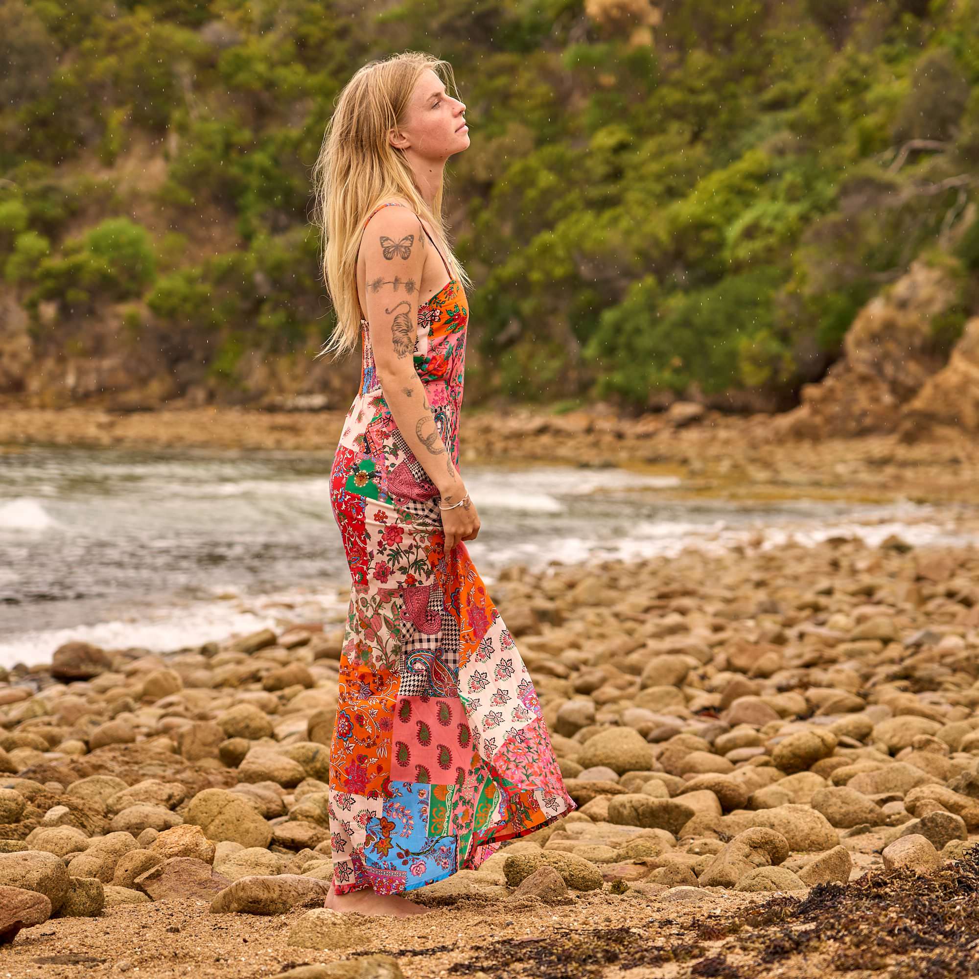 patchwork maxi dress back view women
