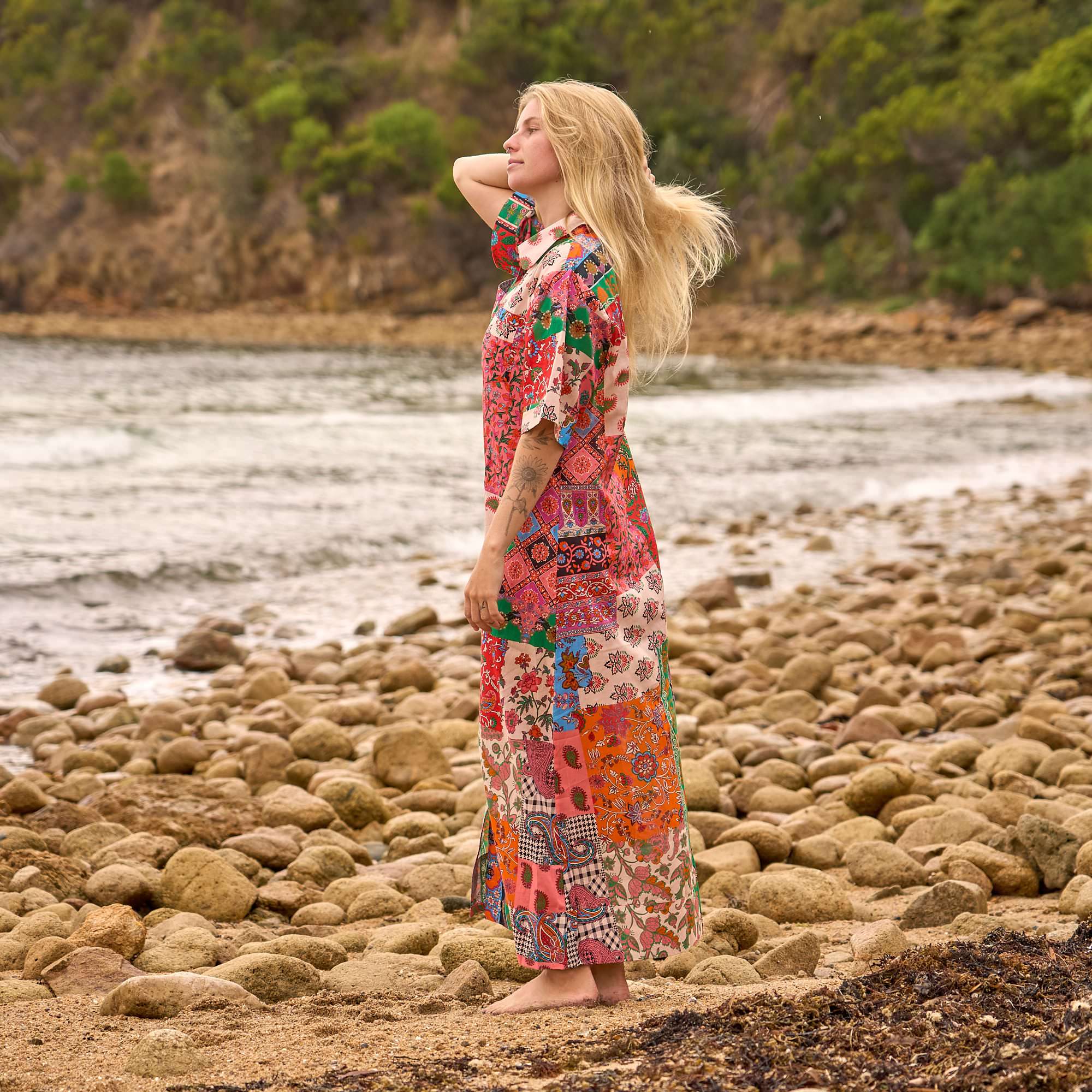 boho floral paisley mixed print dress front view