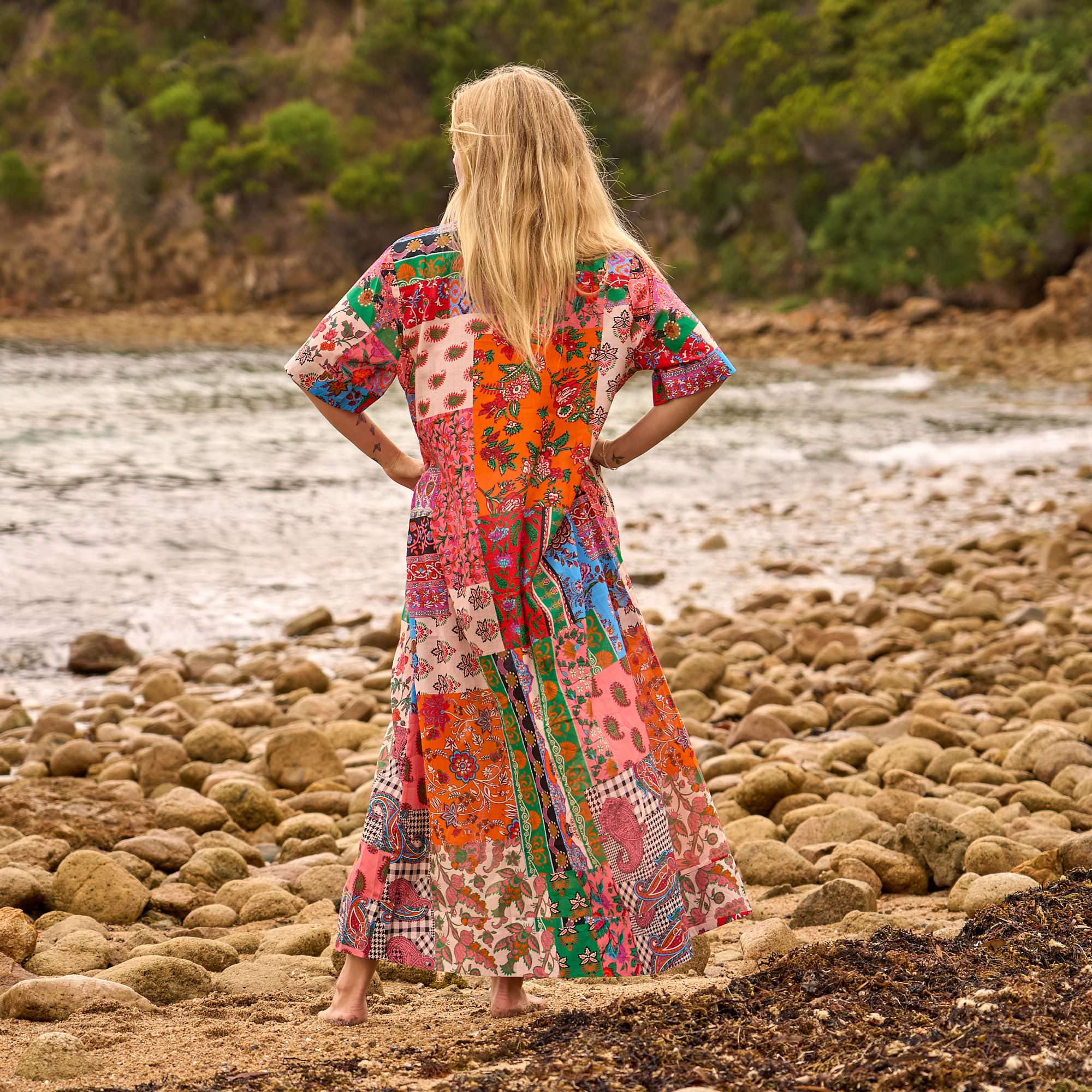 back view loose fit patchwork shirt dress