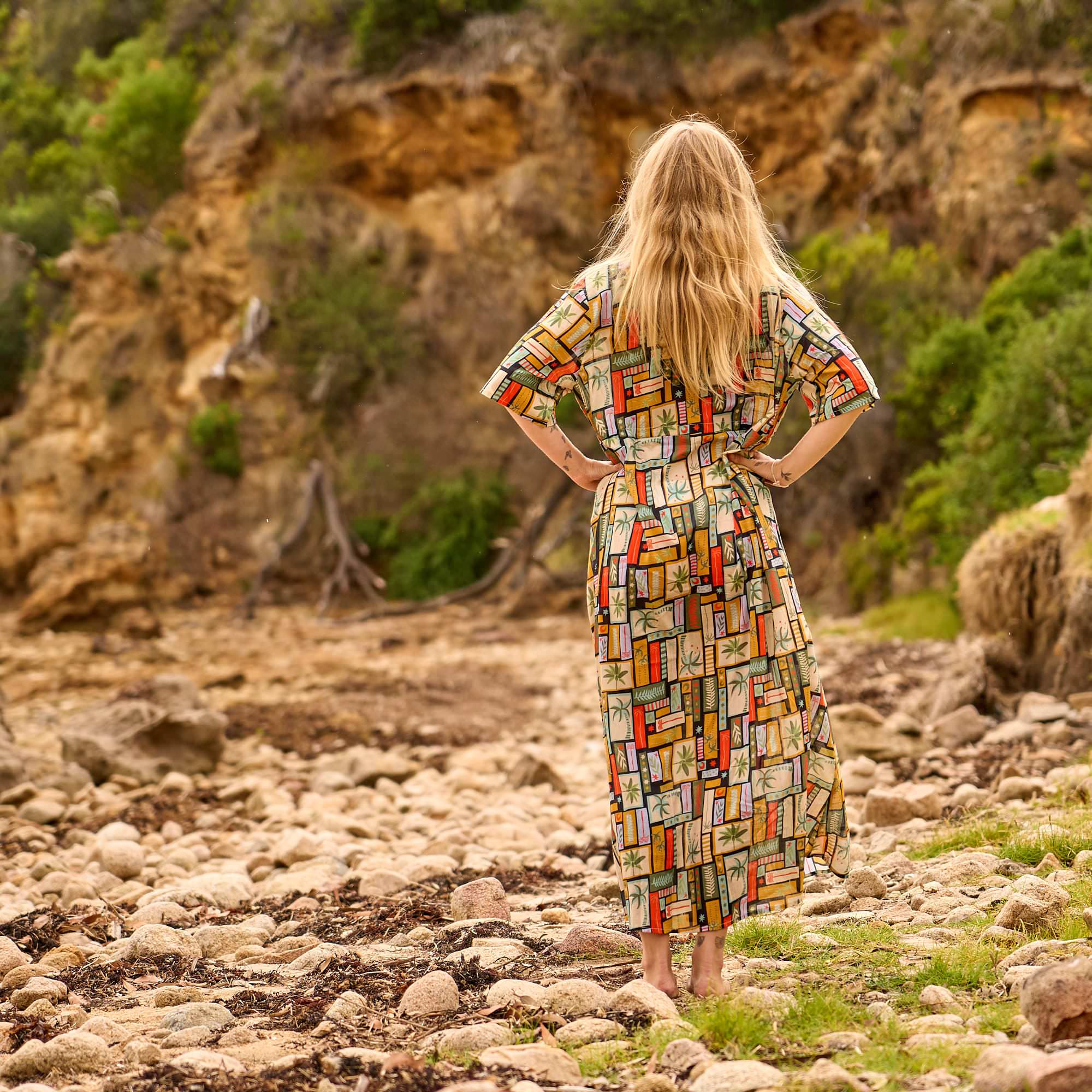 Back view free size maxi dress relaxed silhouette
