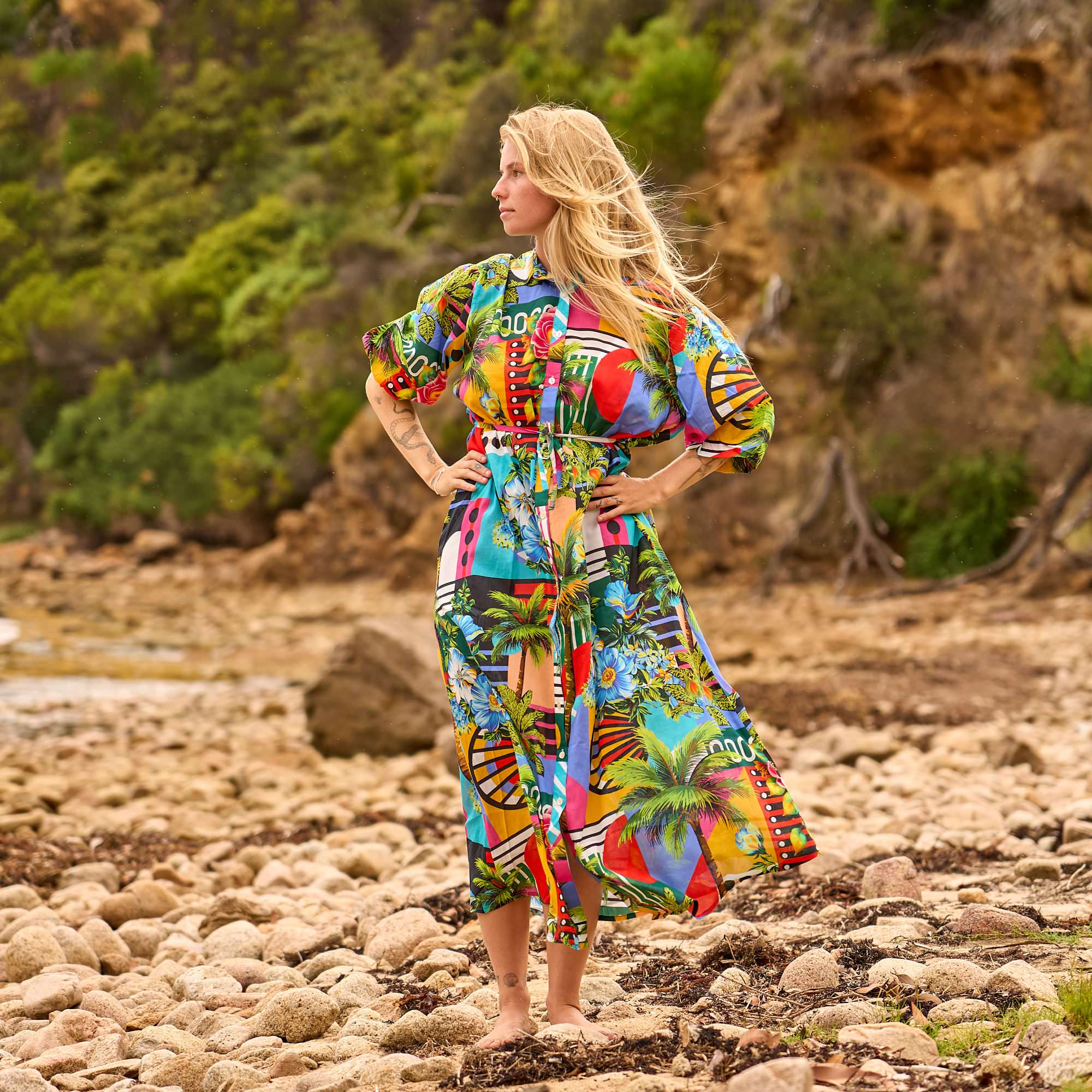 tropical floral maxi dress beach photoshoot