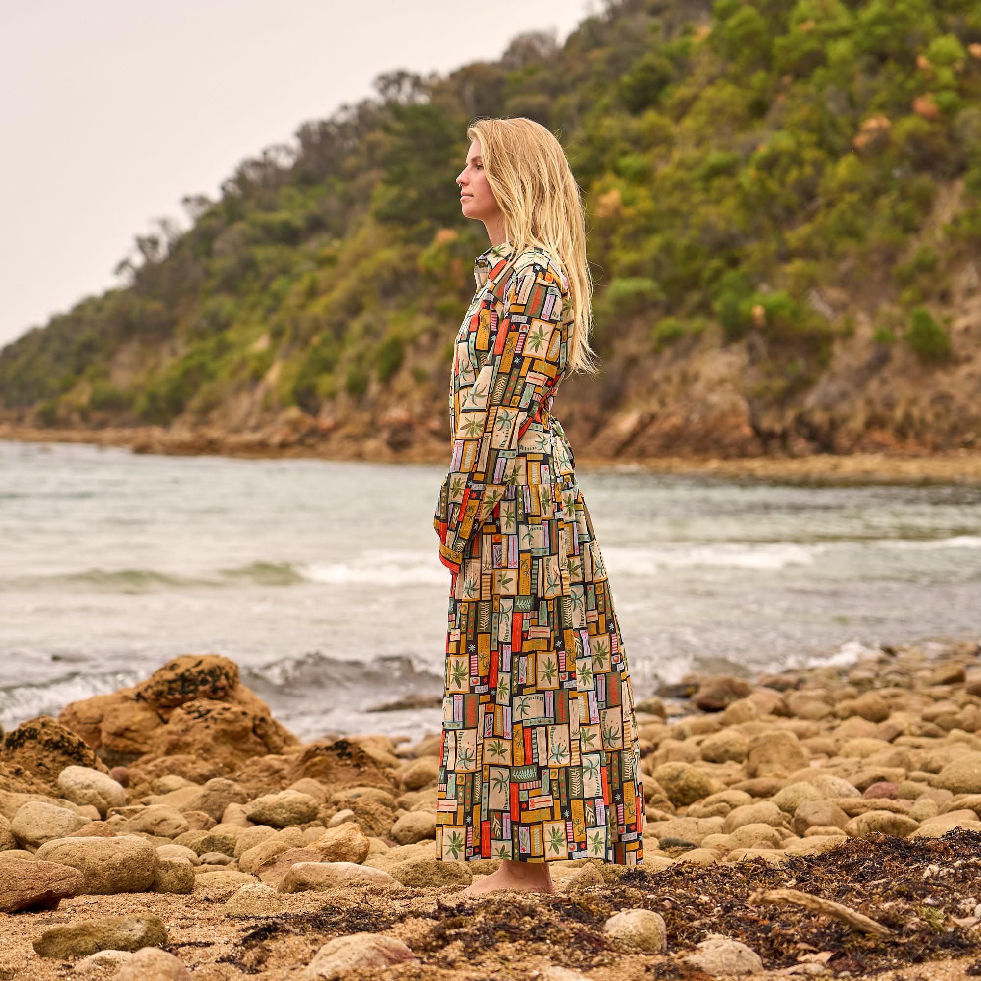 side view relaxed fit shirt dress women