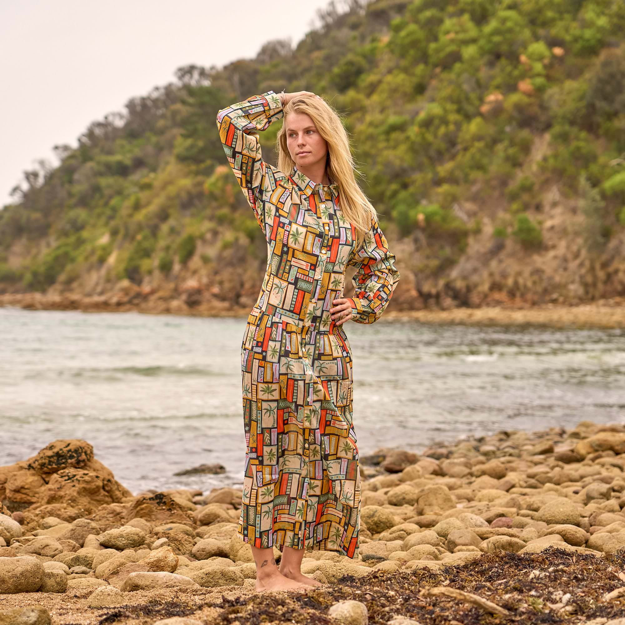 long sleeve boho dress earthy tones