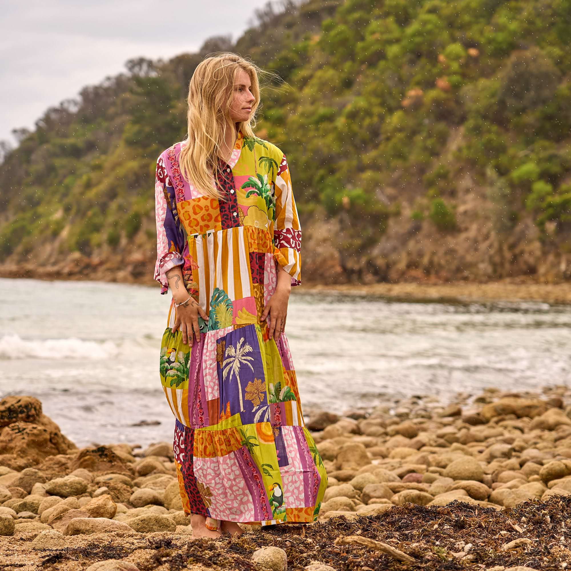 relaxed fit colour block maxi dress beach