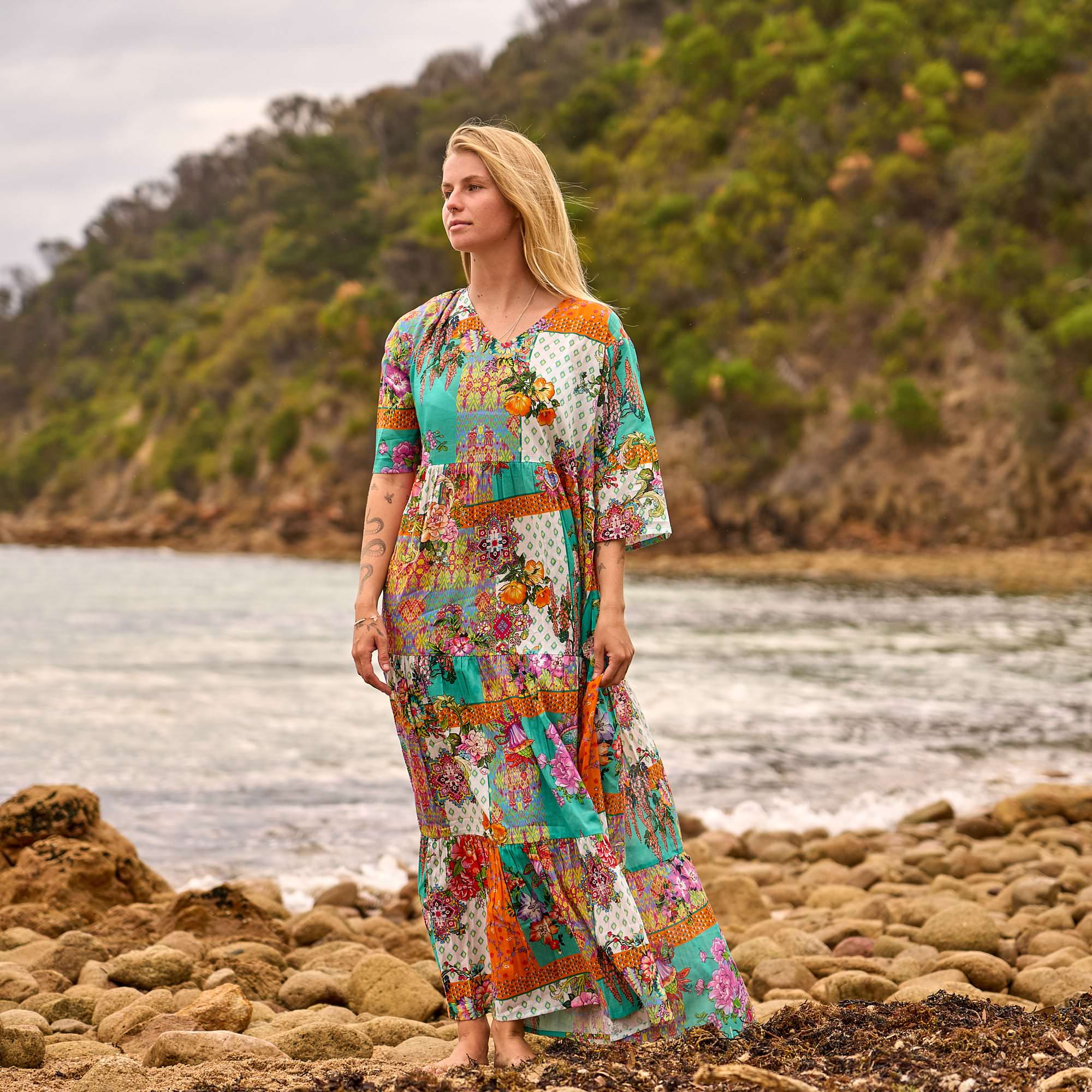Premium floral patchwork dress for women beachwear