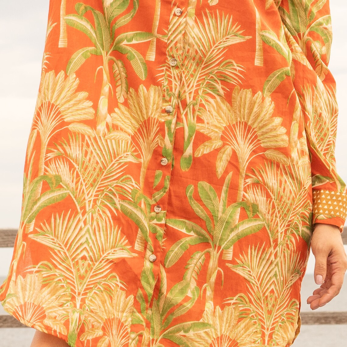 Orange Serenade Women's Cotton Long Shirt Dress - One Size