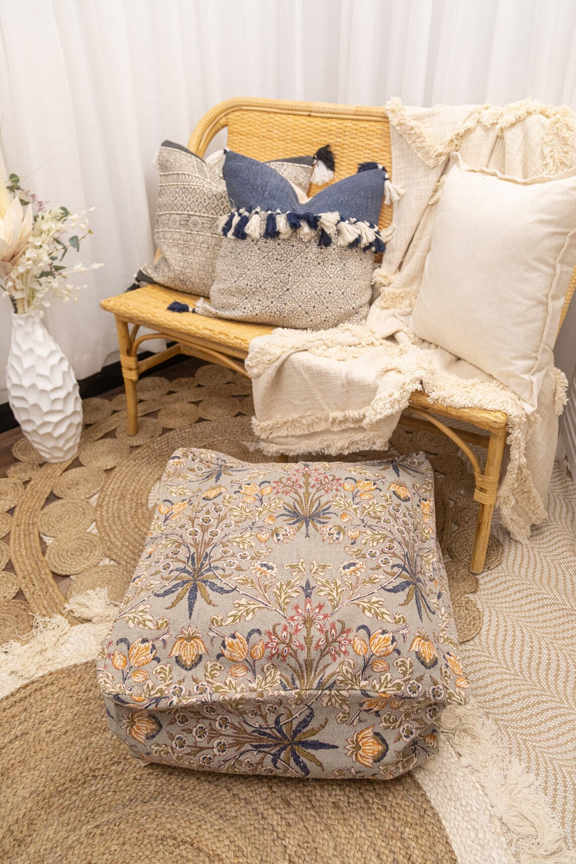 Moroccan Ottoman Cushion Cover, Pouf, Footstool - Tree Mix