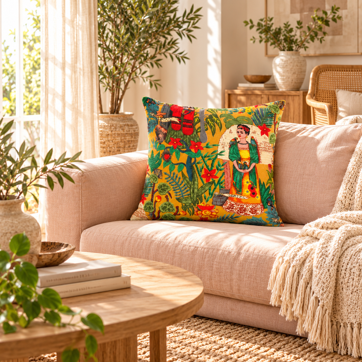 Cotton velvet cushion cover 45x45cm with colourful artistic design