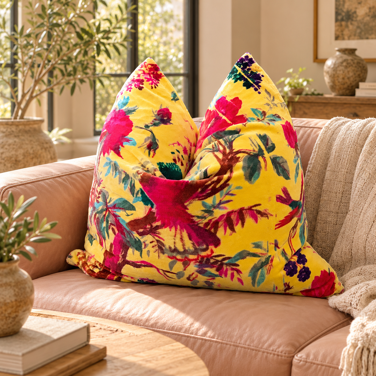 'Folkloric Flair' 100% Cotton Velvet Cushion Cover - 45x45cms