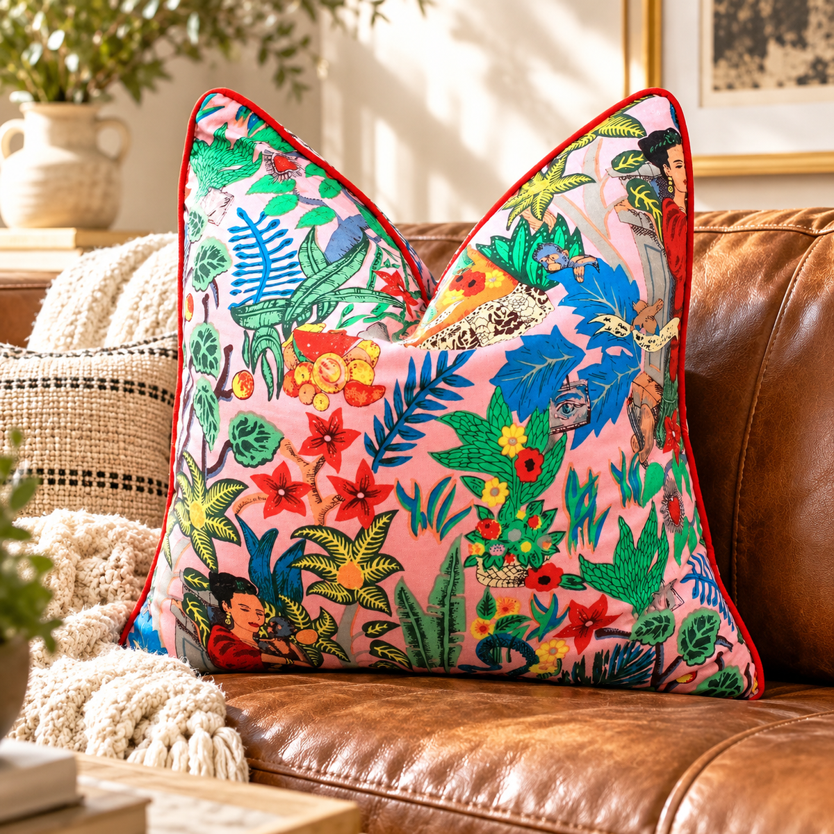 Statement pink decorative cushion cover 45x45cm for sofa styling
