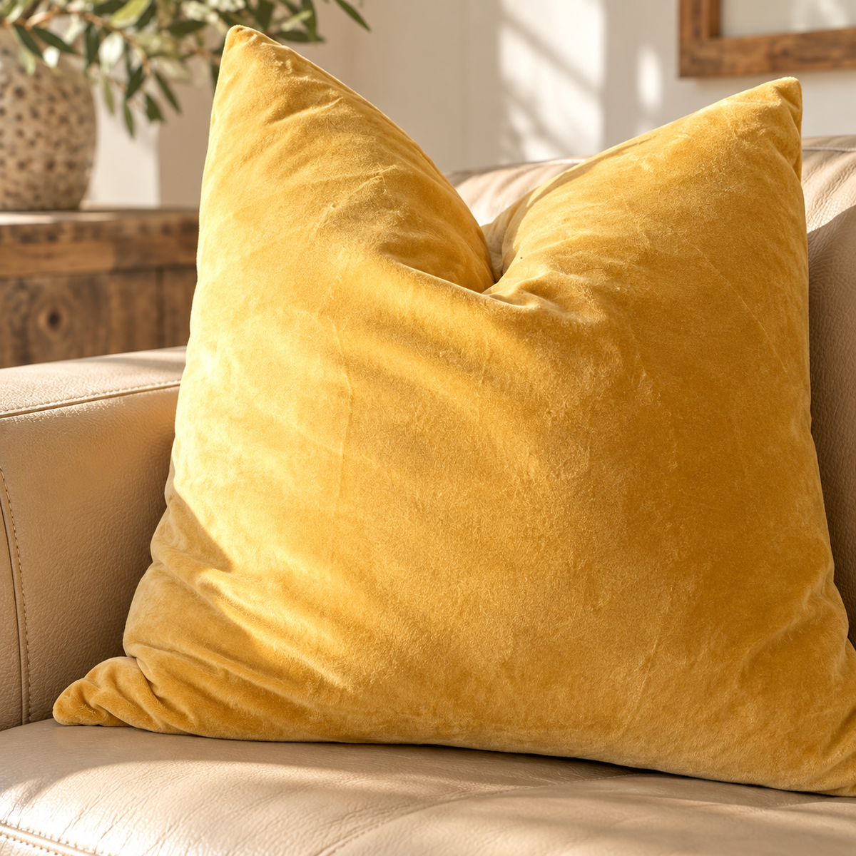 Mustard yellow cushion cover 45x45cm for living room decor