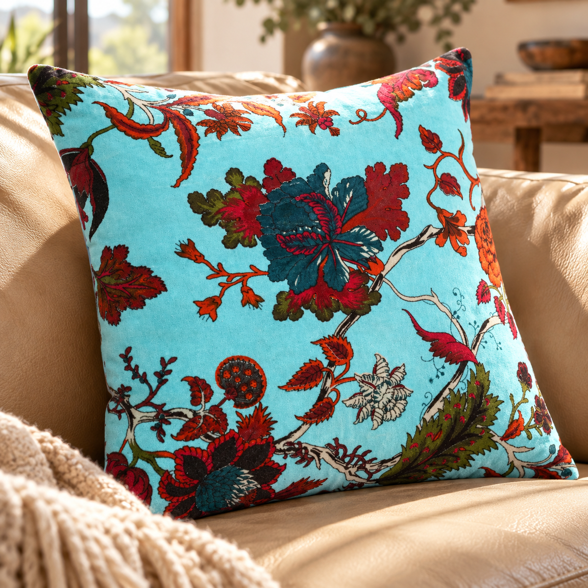 Linen Connections blue floral cushion cover for sofa and bedroom