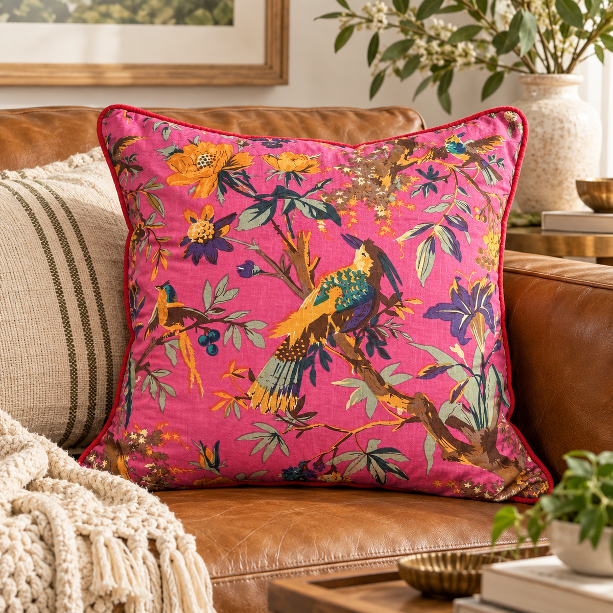 Decorative pink cushion cover for sofa and bedroom styling