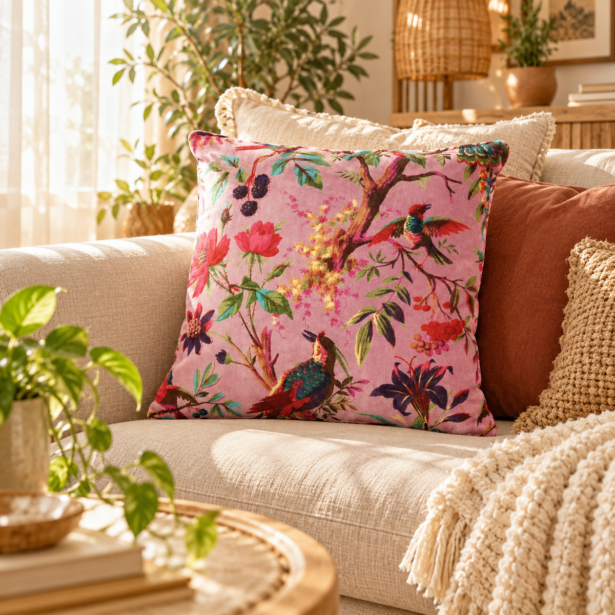 45x45 pink floral cushion cover for sofa styling