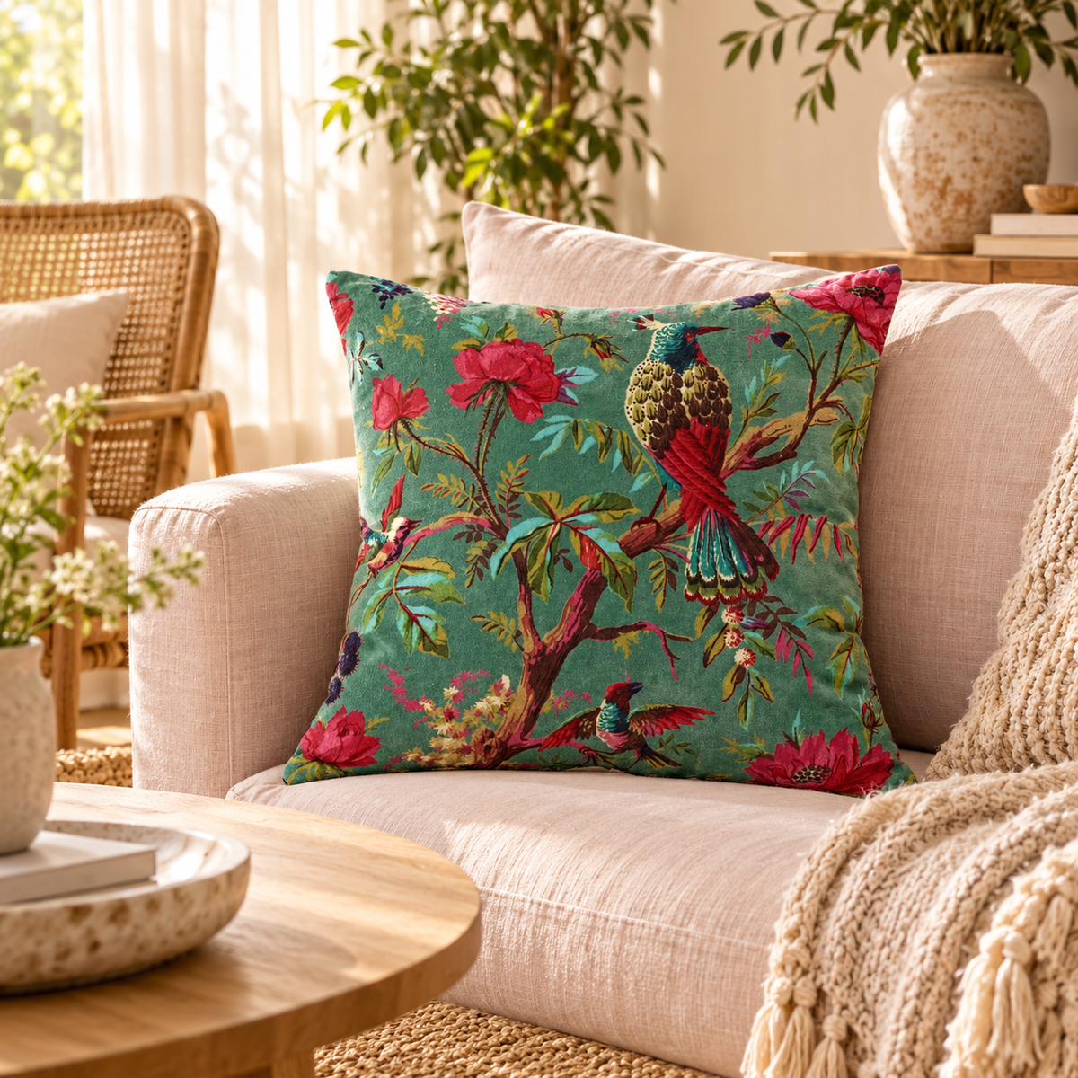 100% Cotton Velvet Cushion Cover - Green Lullaby