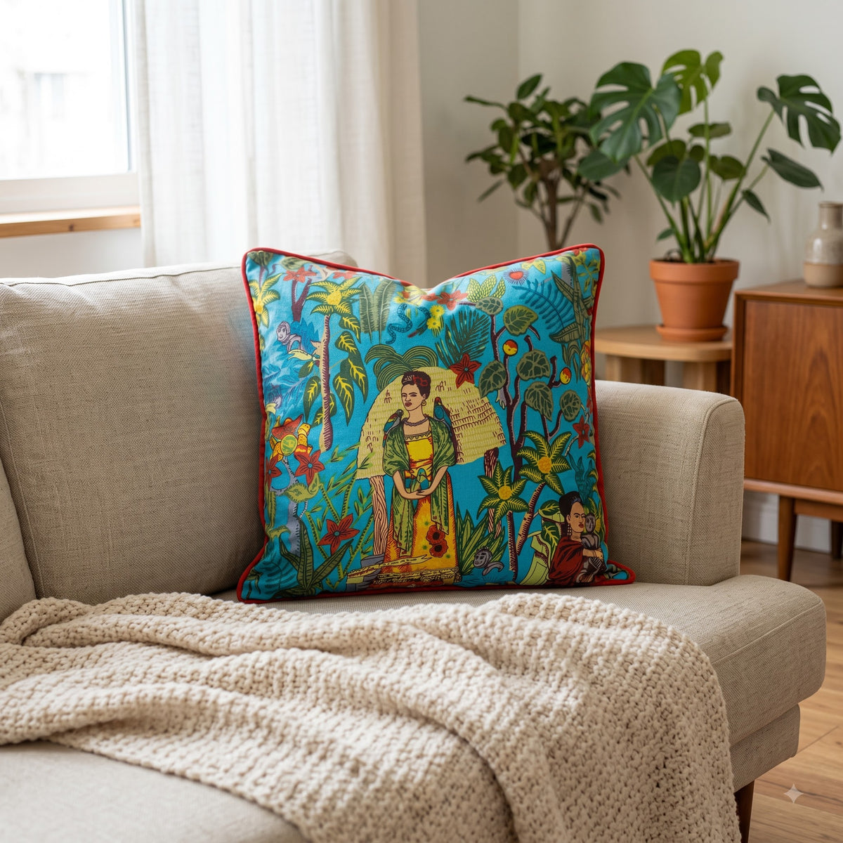 Tropical Portrait Frida Bohemian Cotton Cushion Cover 50x50cms