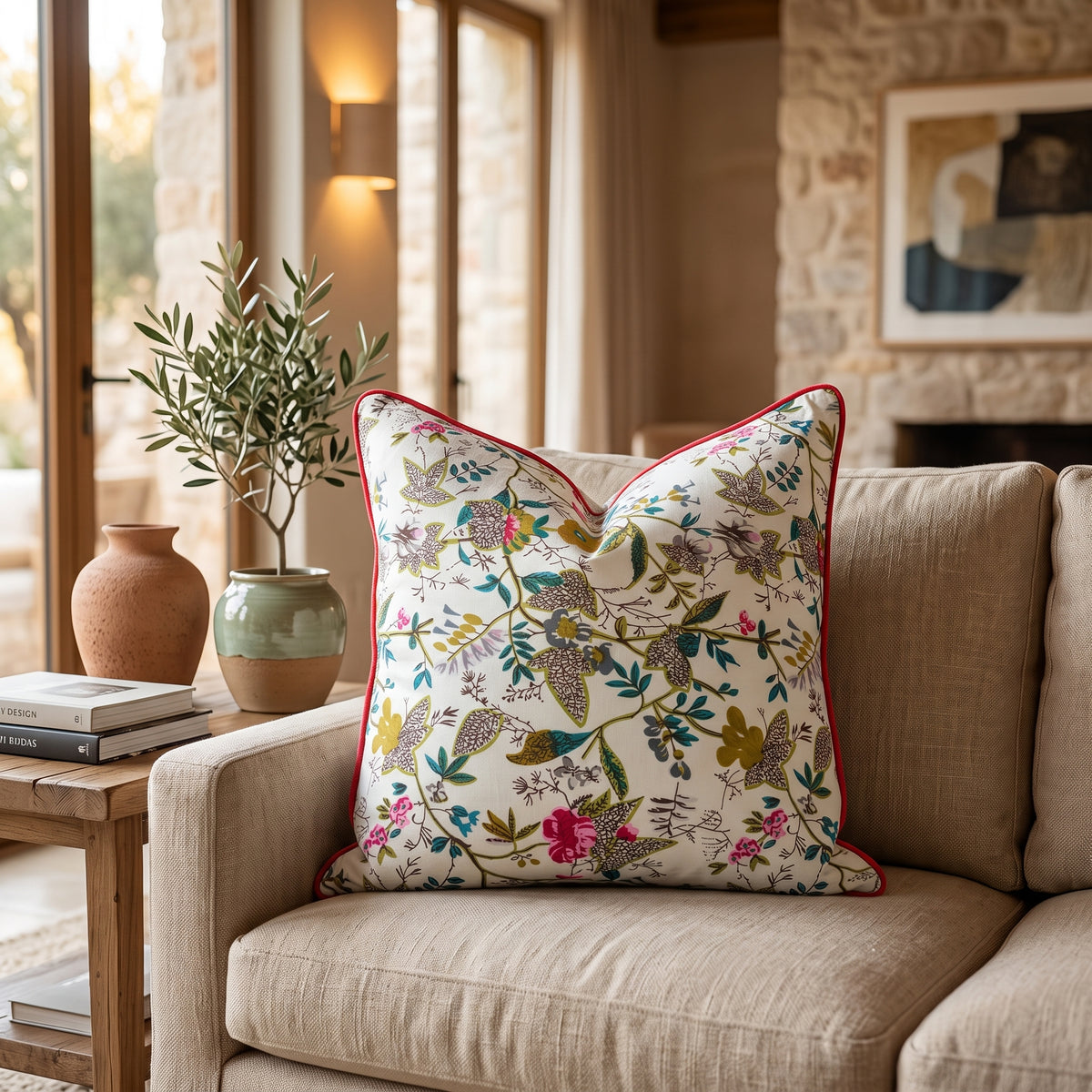 Colourful floral cushion cover for sofa and living room decor