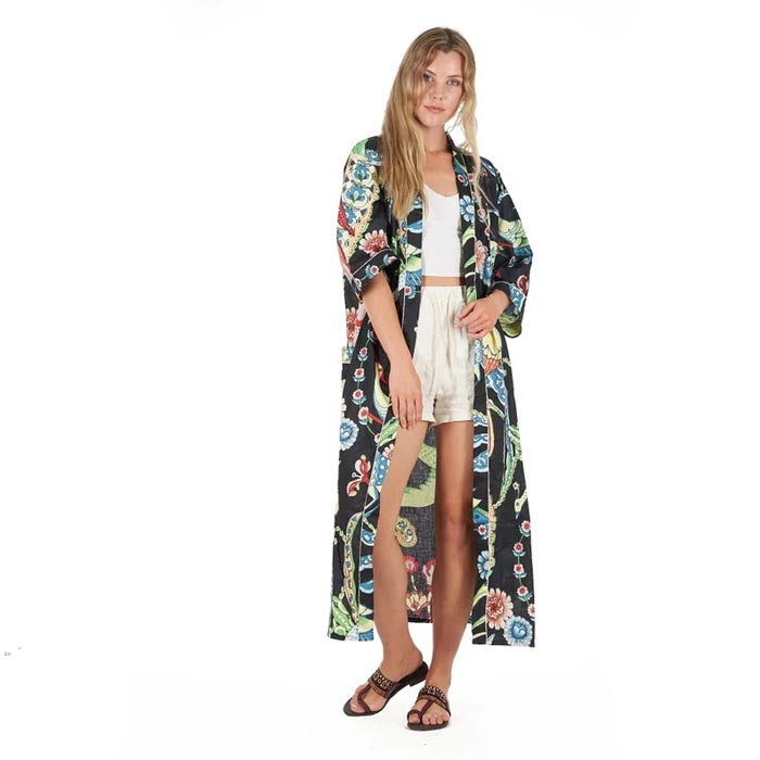 Frida Cotton Kimono Robe - Lightweight Beach Cover Up and Summer Loungewear
