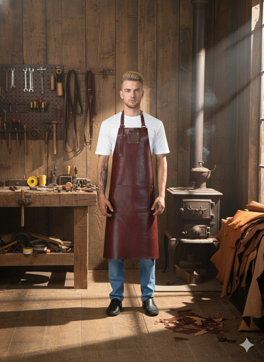 Classic chestnut leather apron handmade from durable premium leather