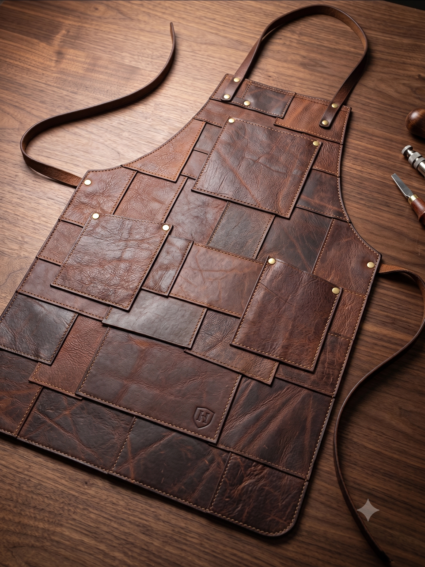 Stylish handmade leather work apron for coffee brewing, cooking, grilling, and woodworking