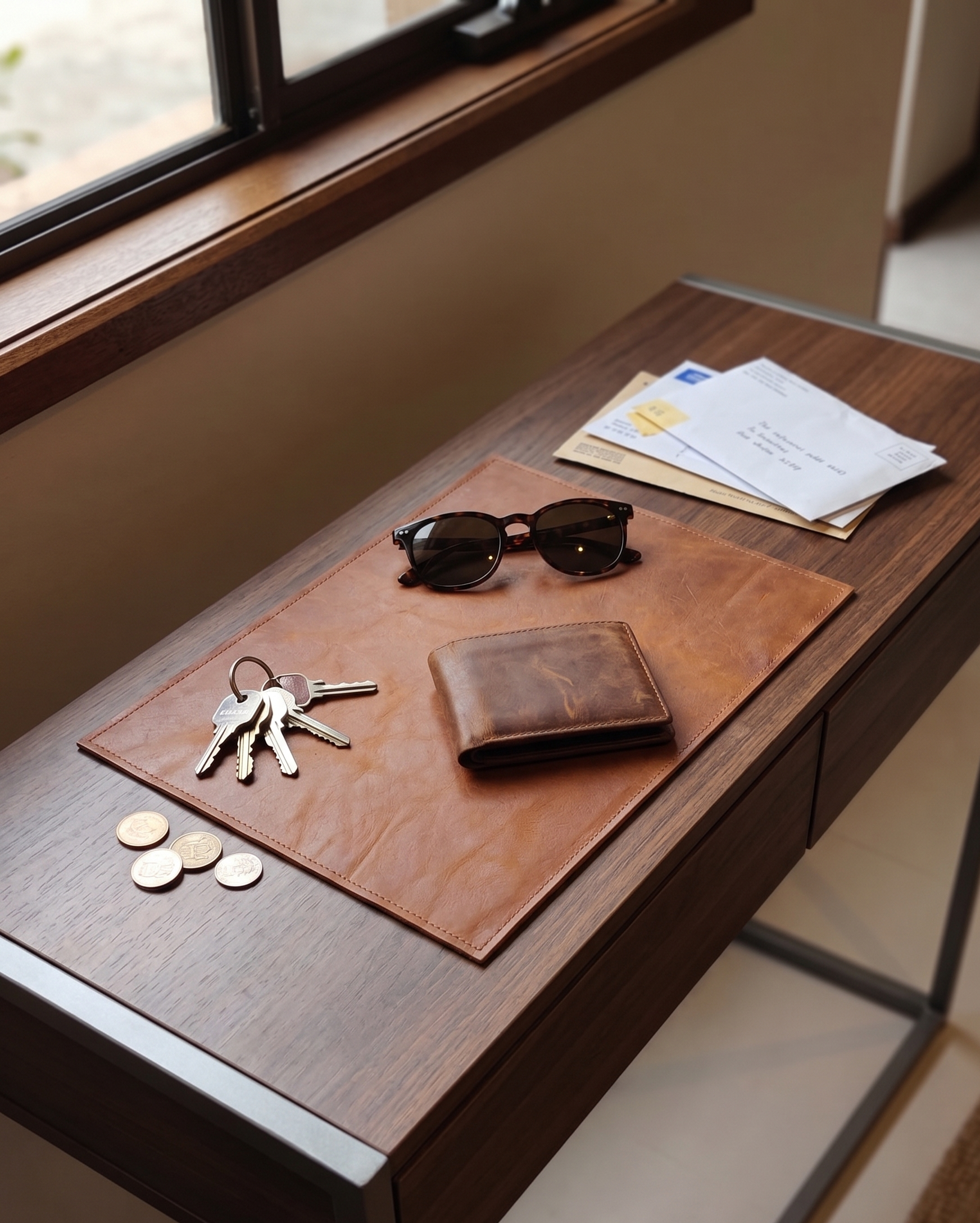 Elegant brown leather table mat and desk pad non-slip surface for office desk and home decor