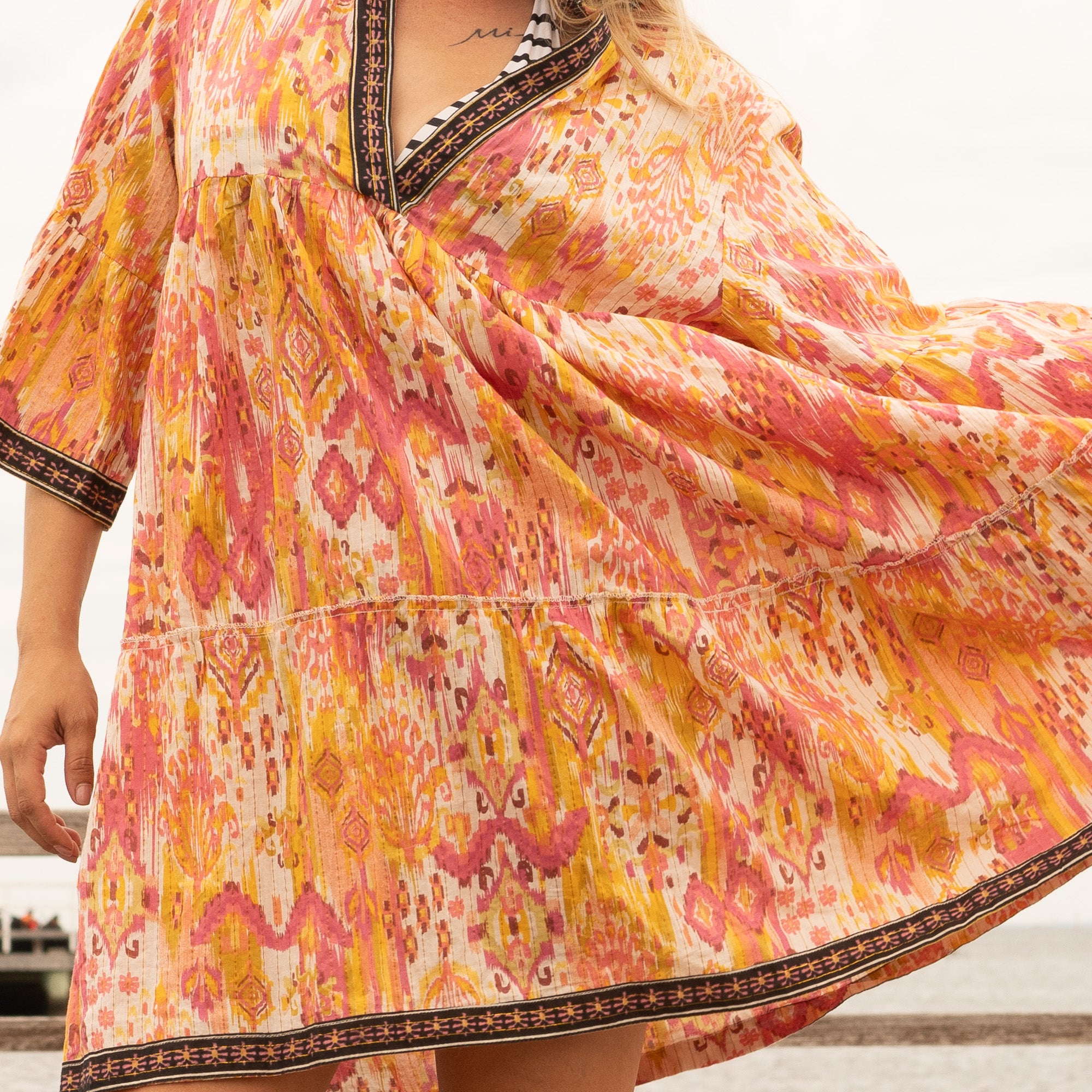Boho Sunrise Women's Cotton Midi Dress - One Size