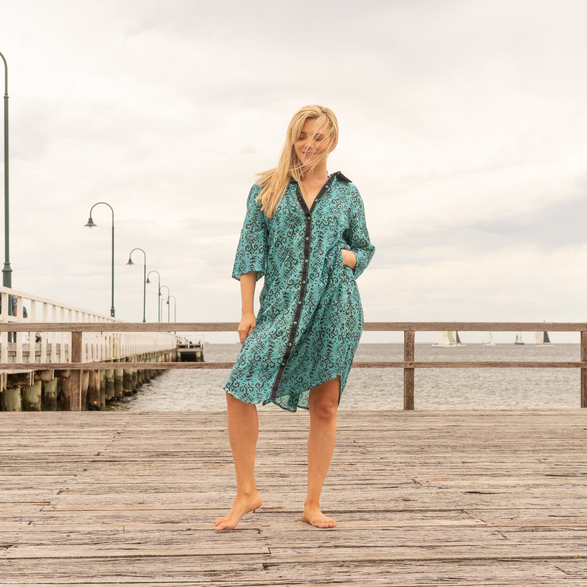 Teal Mirage Shirt Dress Handmade One Size