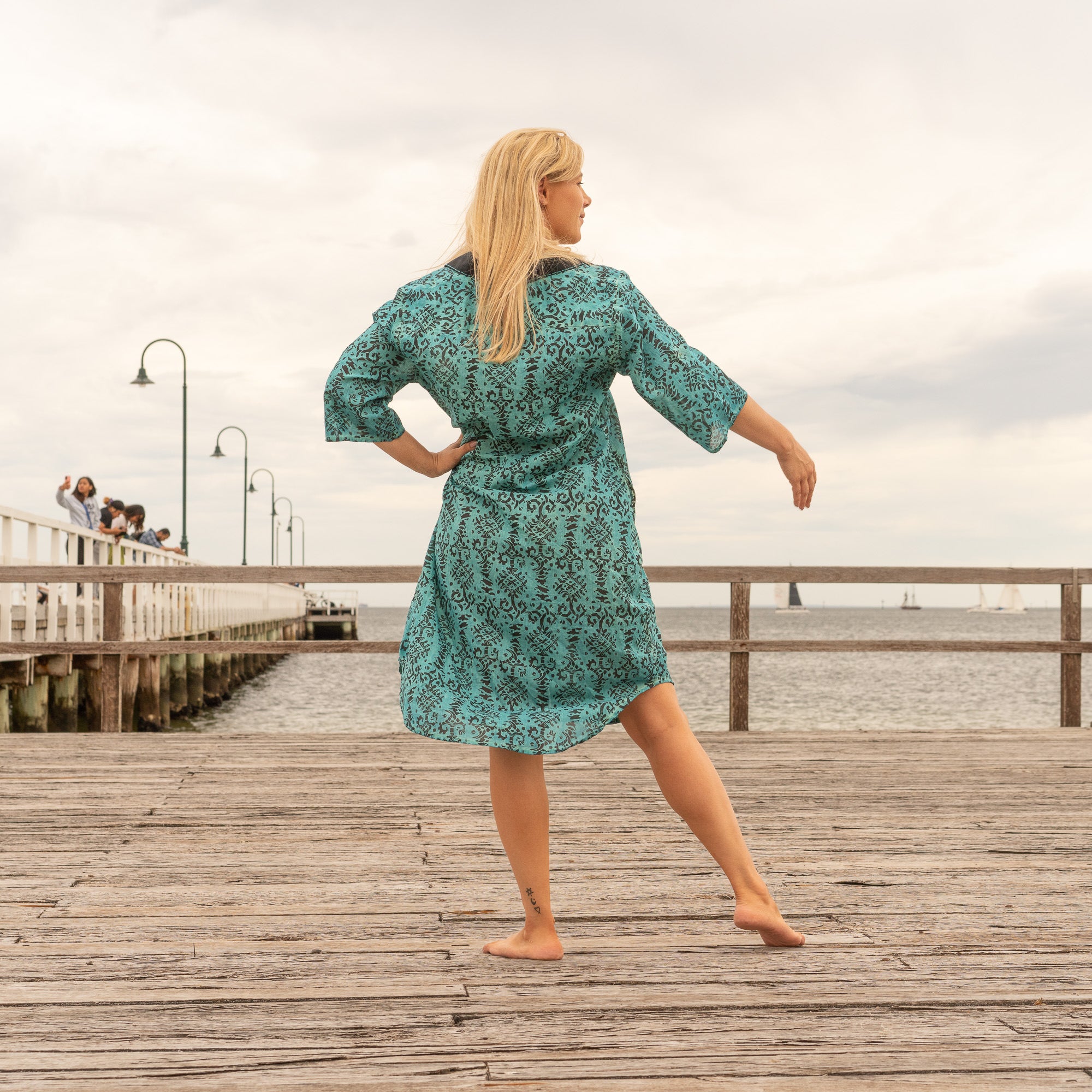 Teal Mirage Shirt Dress Handmade One Size