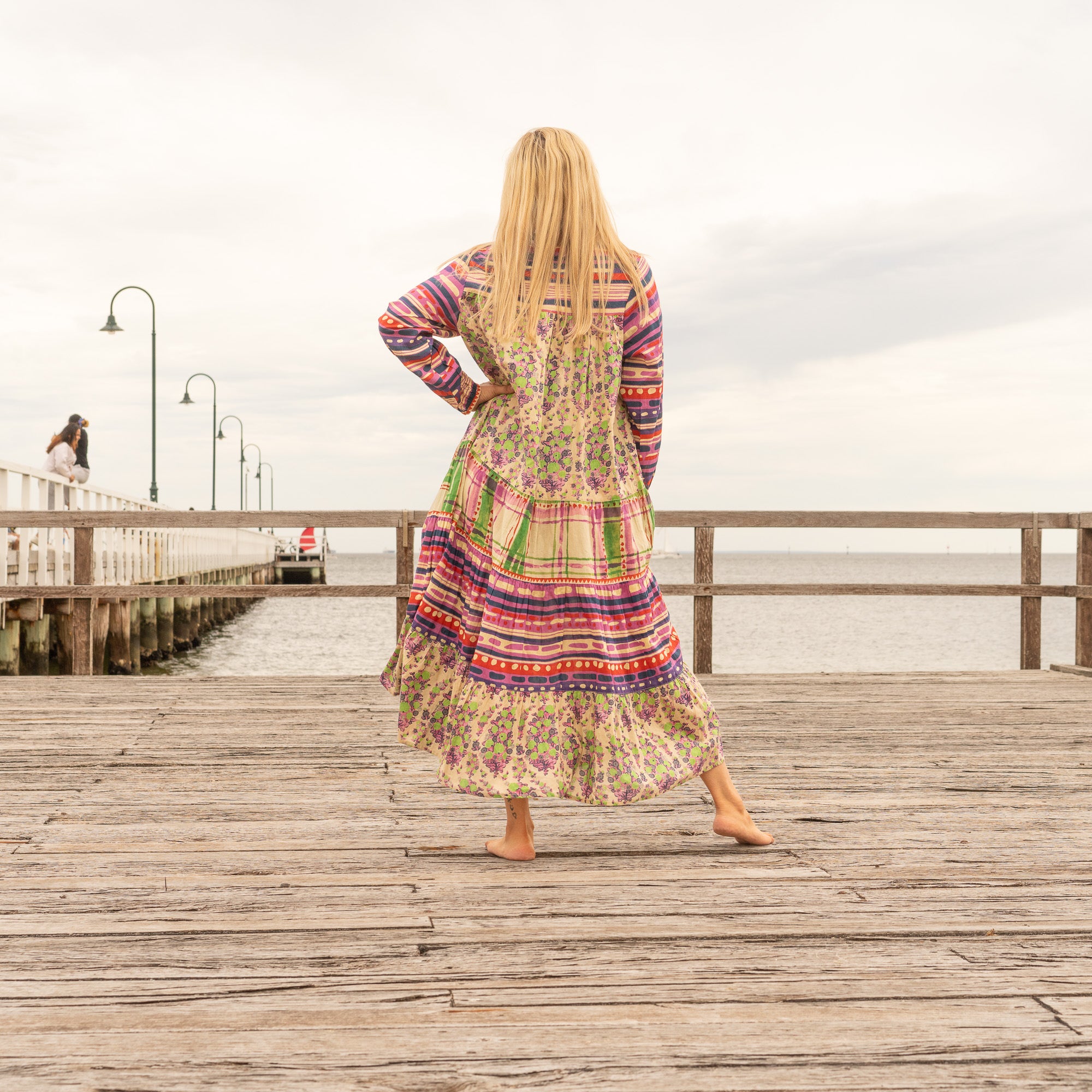 Boho Luxe Maxi Dress – Handcrafted Patchwork Floral in Purple, Pink & Green
