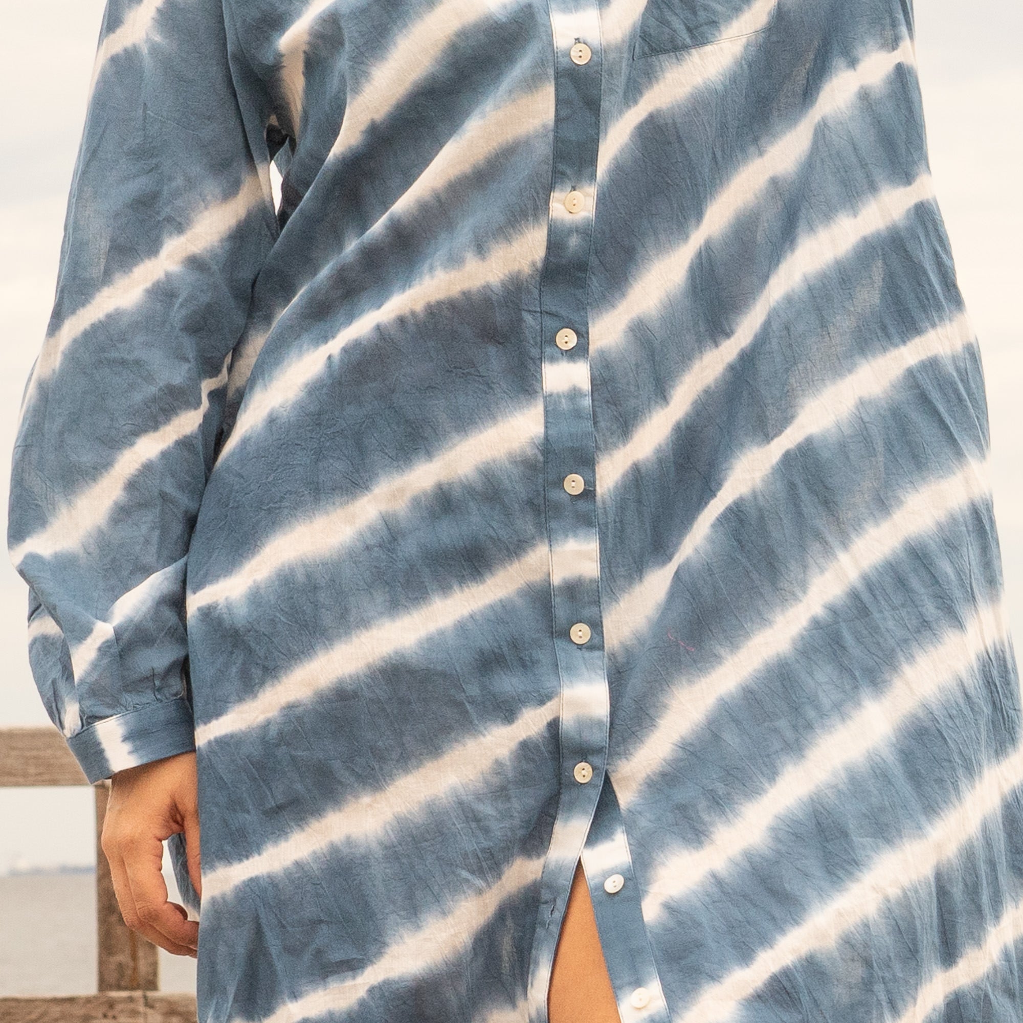 Ocean Drift Shirt Dress – Hand Dyed Cotton Maxi in Indigo Blue