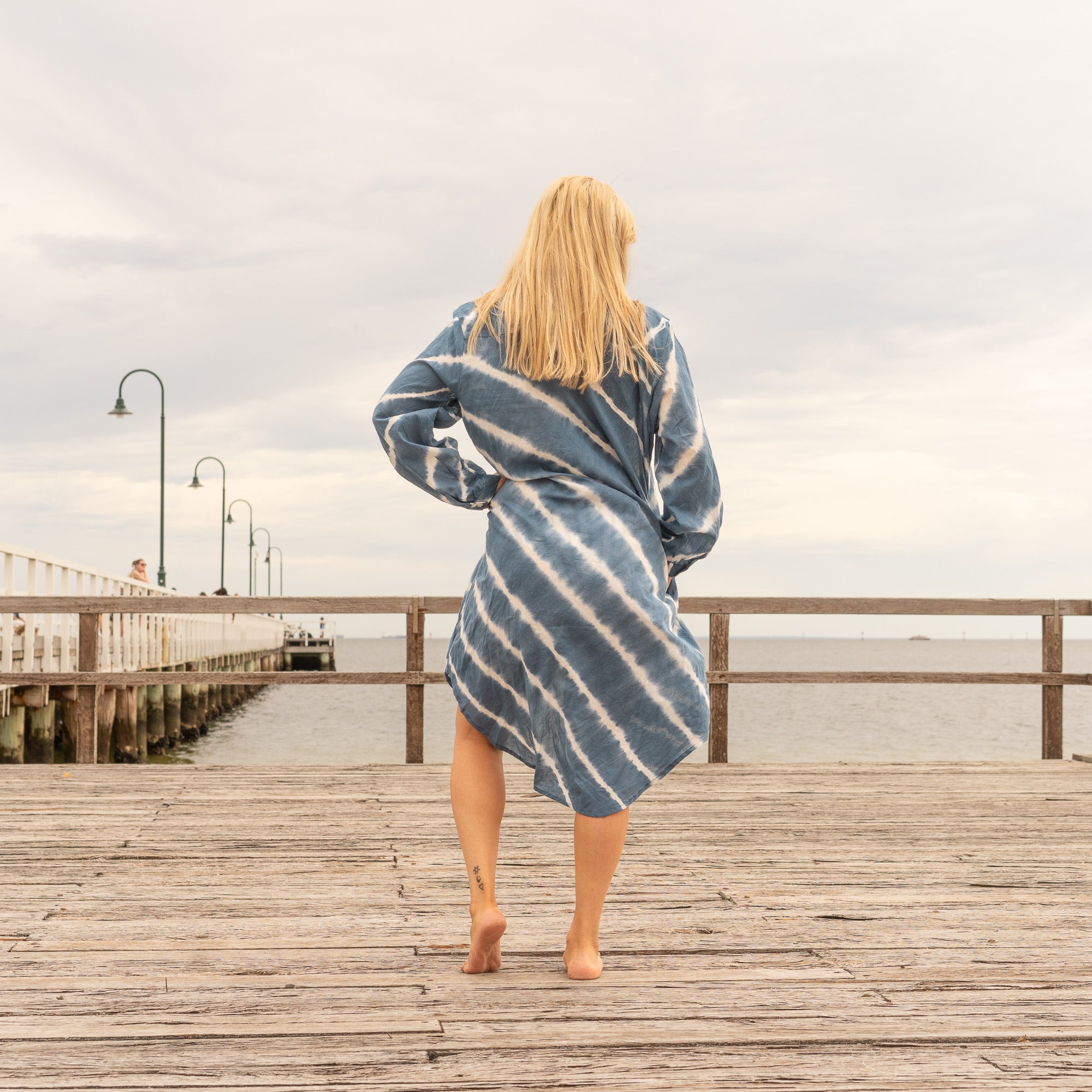 Ocean Drift Shirt Dress – Hand Dyed Cotton Maxi in Indigo Blue
