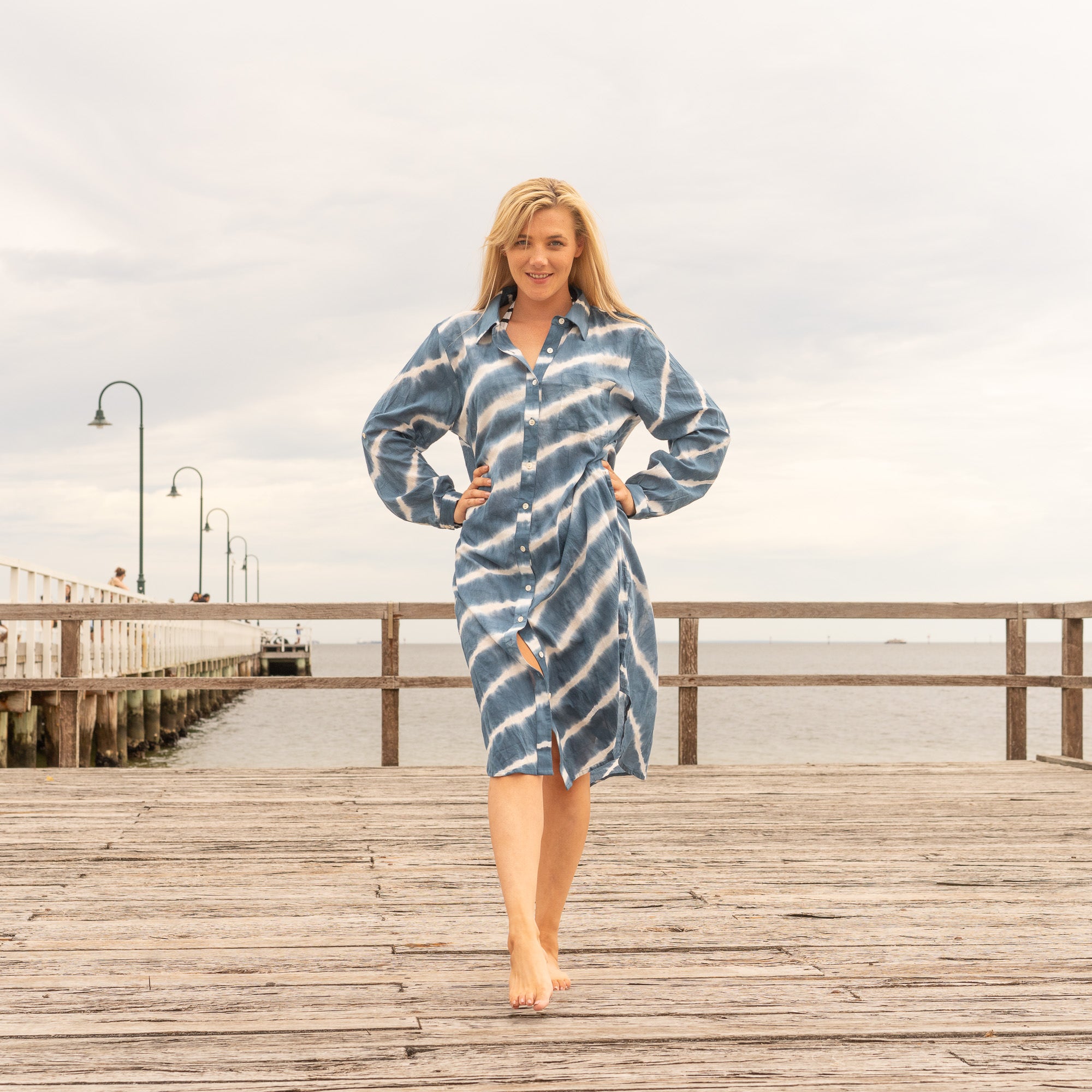 Ocean Drift Shirt Dress – Hand Dyed Cotton Maxi in Indigo Blue