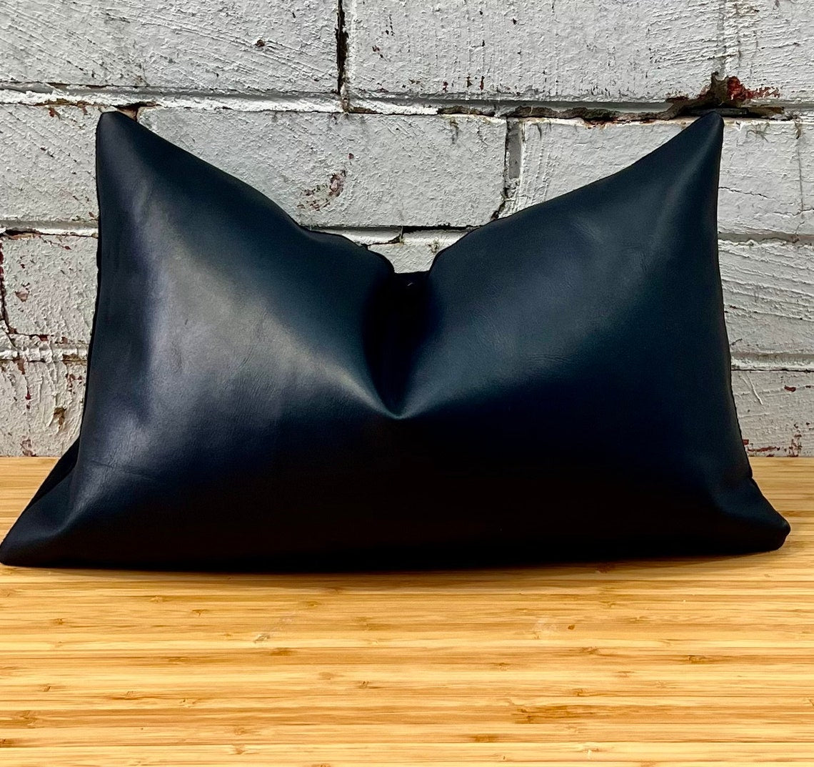 Melbourne Leather Co Genuine Leather Cushion Cover Lumbar Black Leather Cushion Pillow Cover
