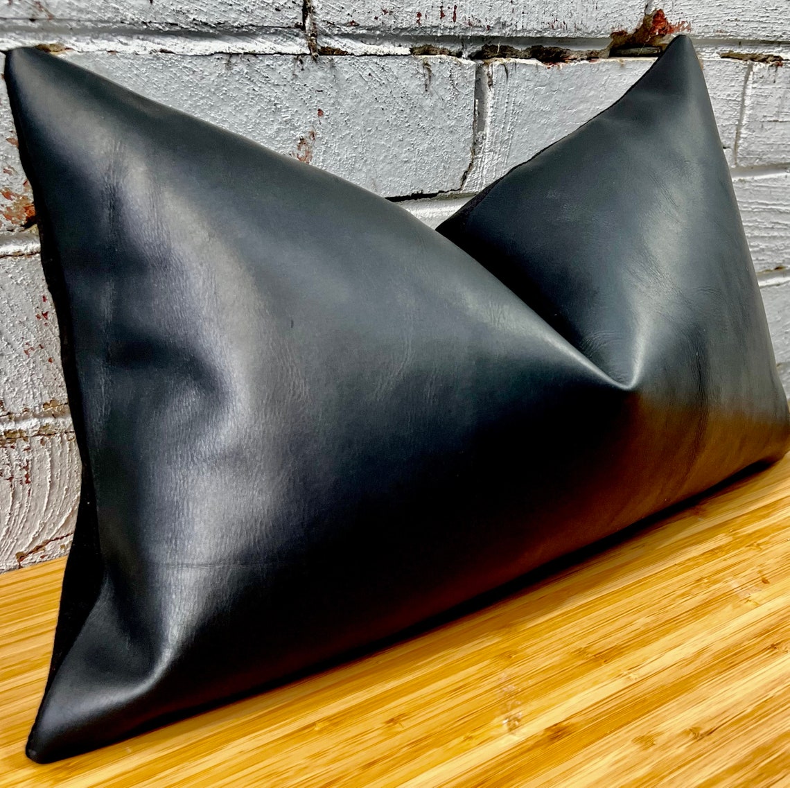 Melbourne Leather Co Genuine Leather Cushion Cover Lumbar Black Leather Cushion Pillow Cover