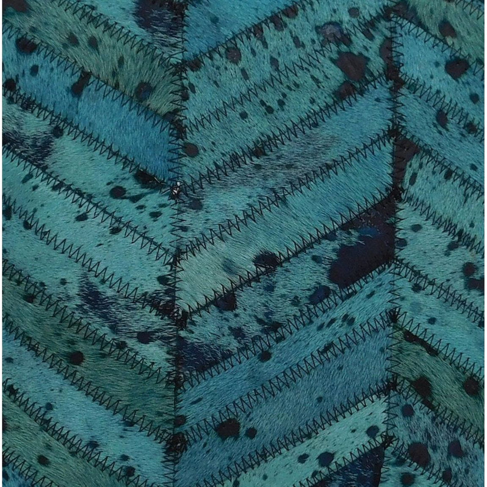 Square teal cowhide cushion cover 40x40cm for modern rustic décor