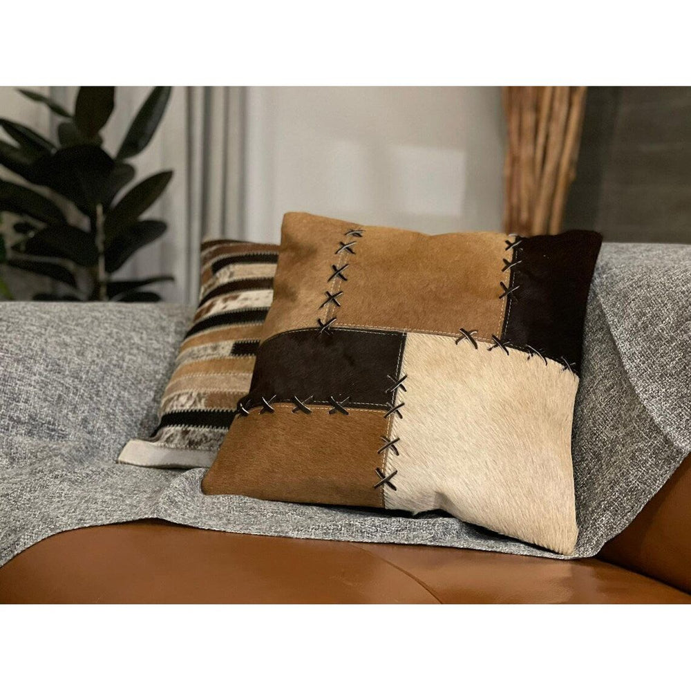 Sleek Cowhide Charm Black and White Leather Cushion Cover