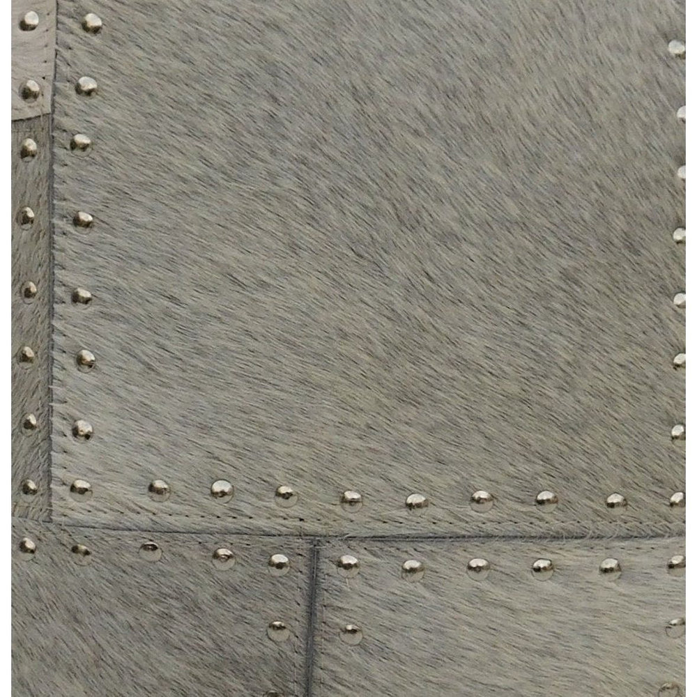 Modern rustic studded cowhide leather patchwork throw pillow cover 40x40 cm for farmhouse and glam decor