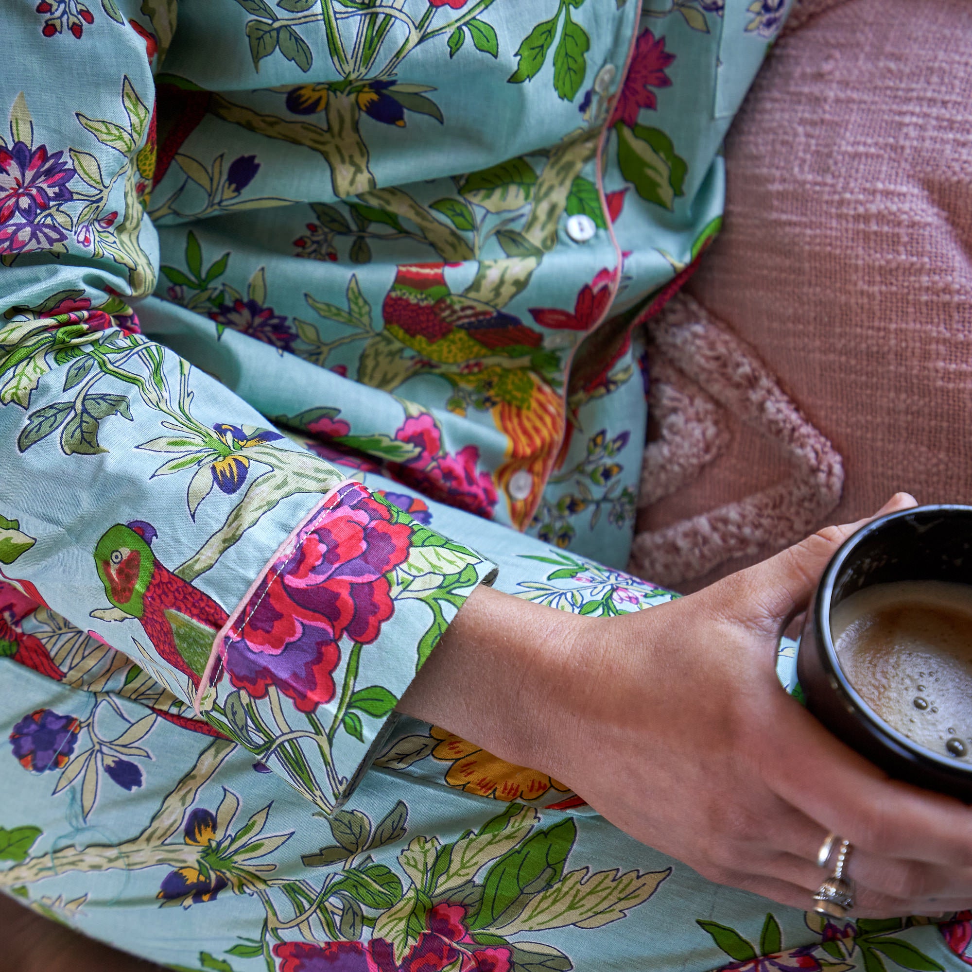 Parrot Floral Cotton Pyjama Set – Lightweight & Breathable Sleepwear