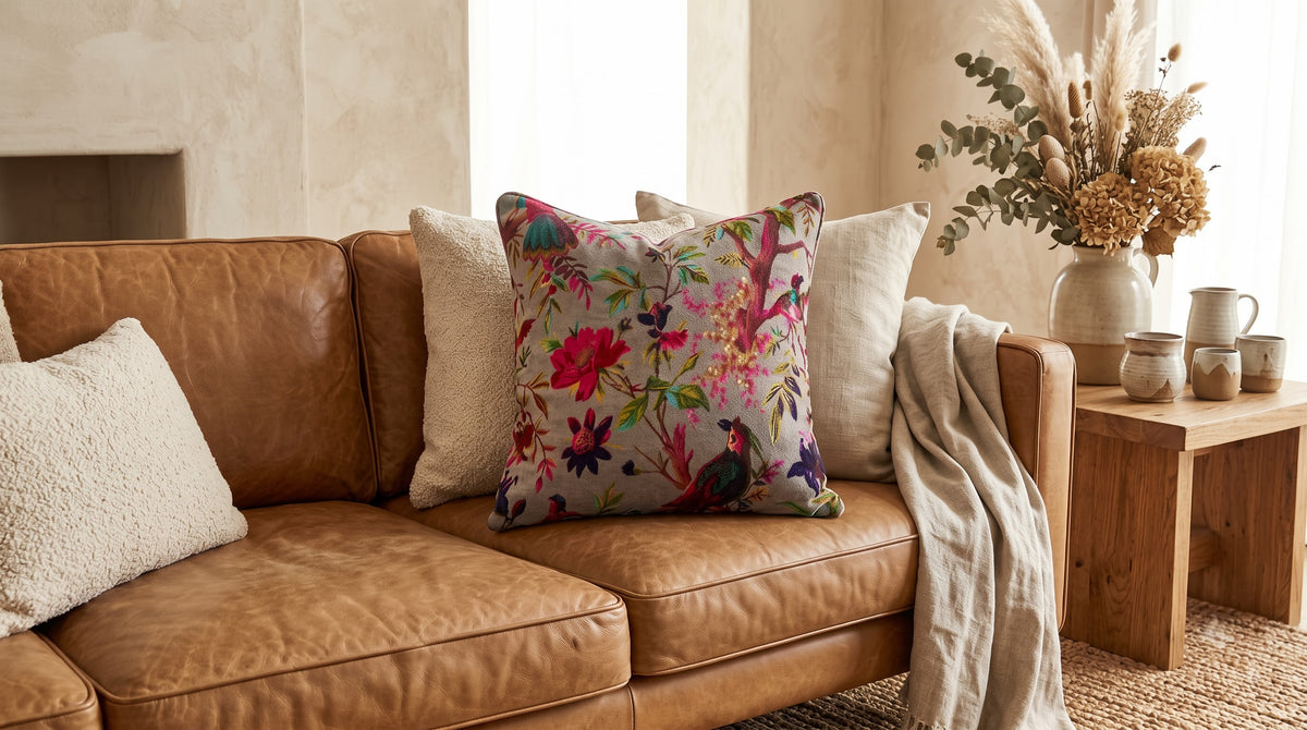Colourful floral throw pillow cover for sofa styling