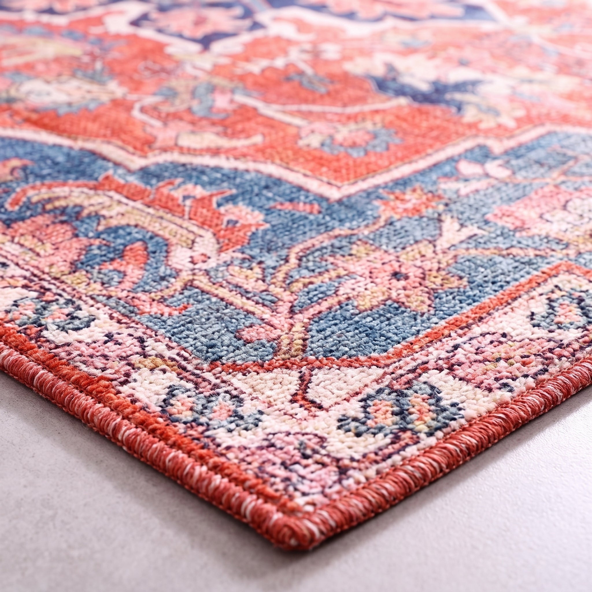 Vintage Persian Style Area Rug – Distressed Boho Medallion Carpet