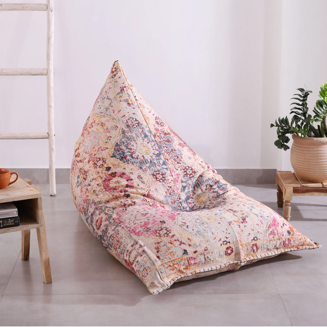 cozy bohemian bean bag for reading corner
printed fabric bean bag chair for bedroom decor