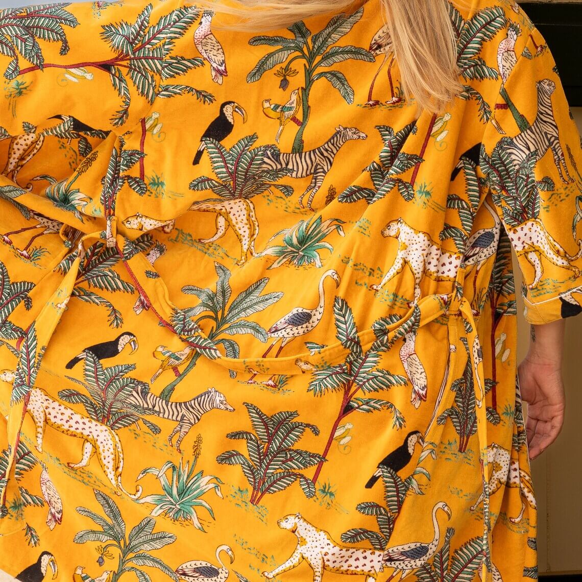 Yellow Junge 100% Cotton Velvet Kimono Robe