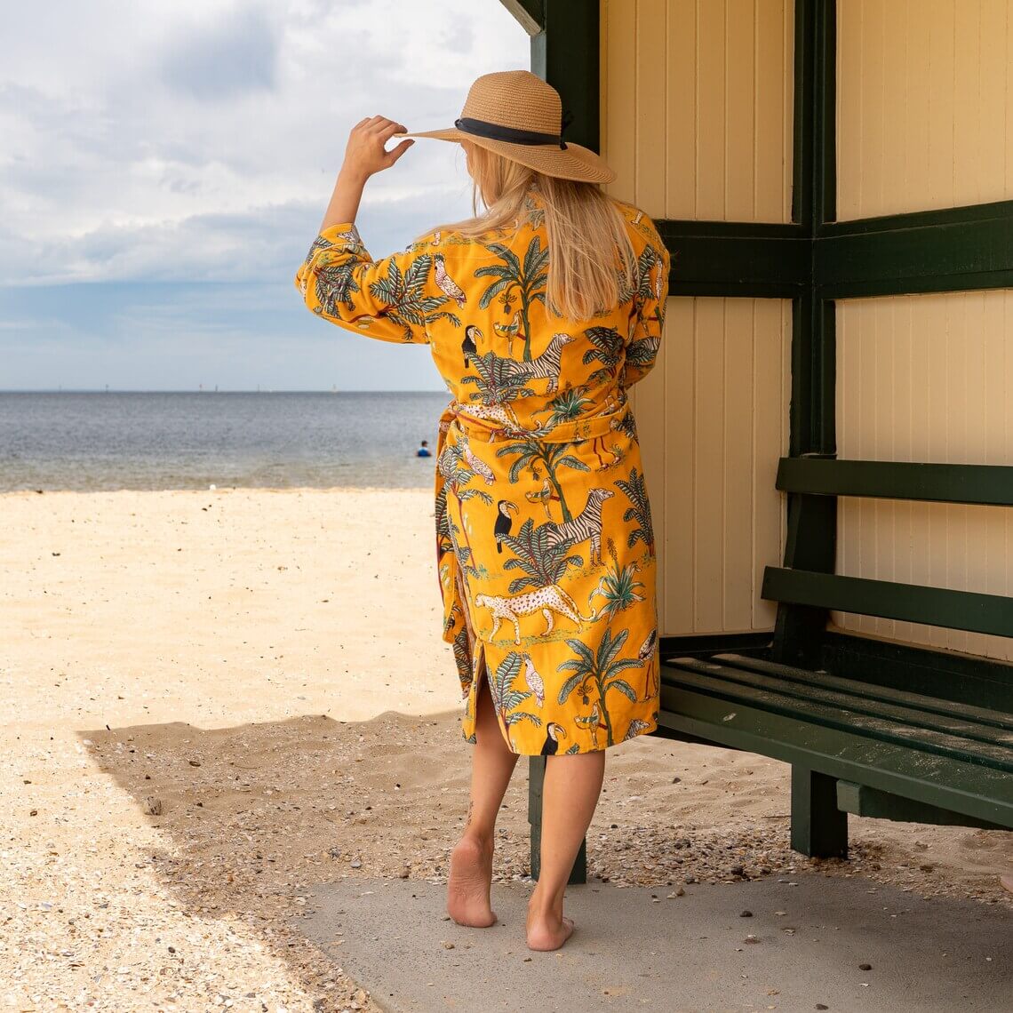 Yellow Junge 100% Cotton Velvet Kimono Robe