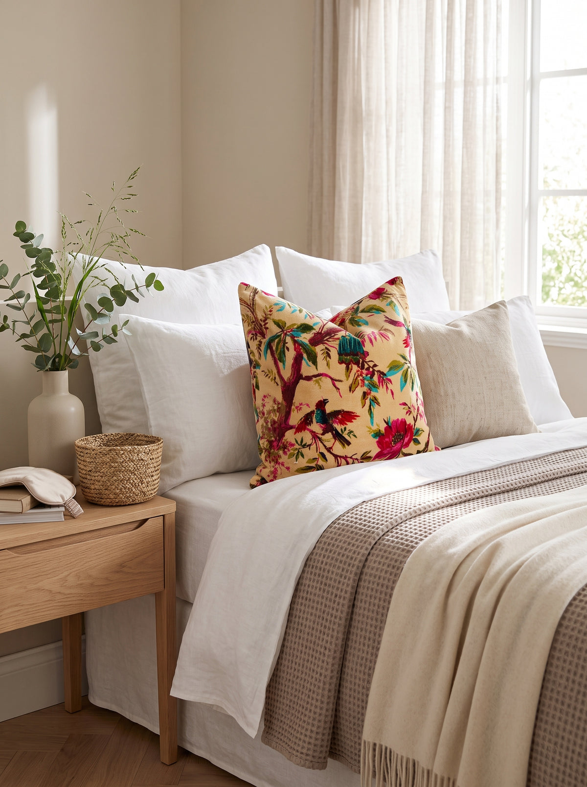 45x45cm yellow bird floral velvet cushion cover in modern living room