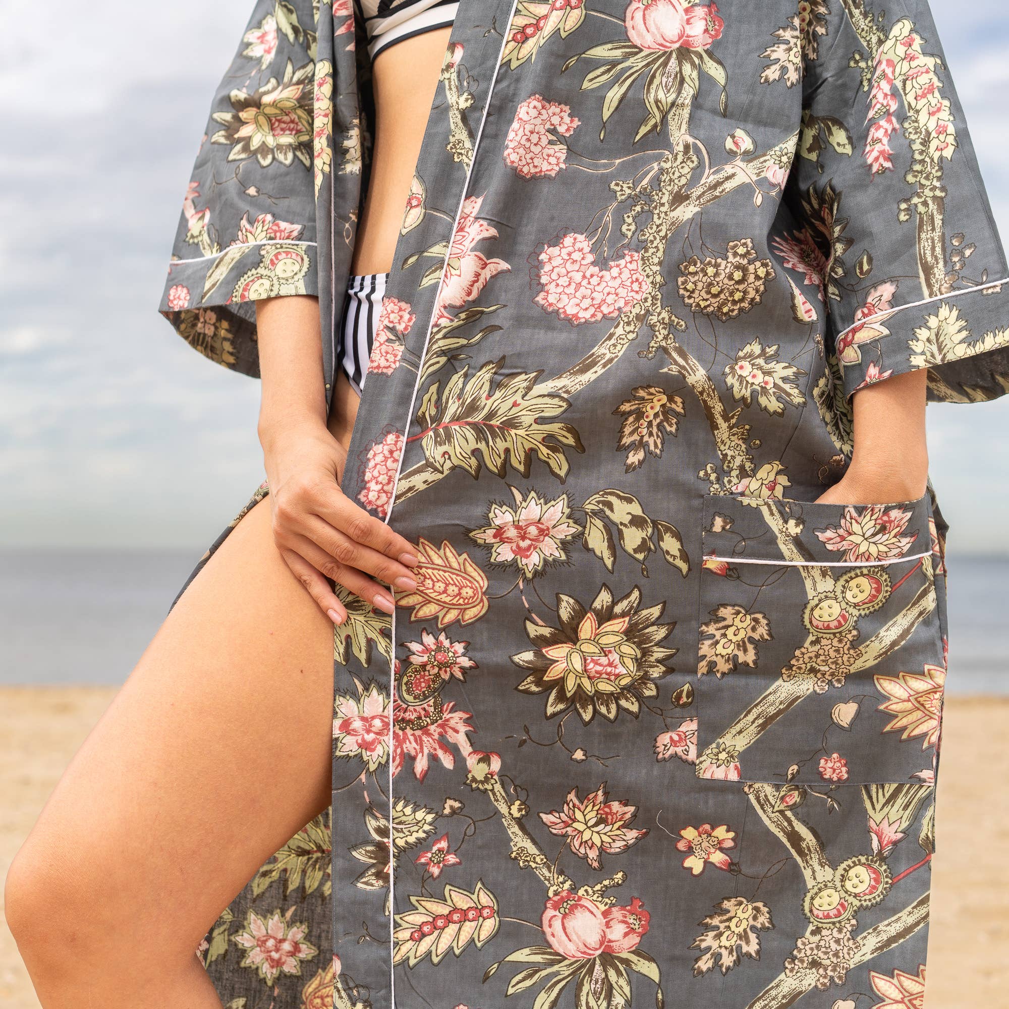 FLORAL BLISS' Women's Cotton Kimono Robe