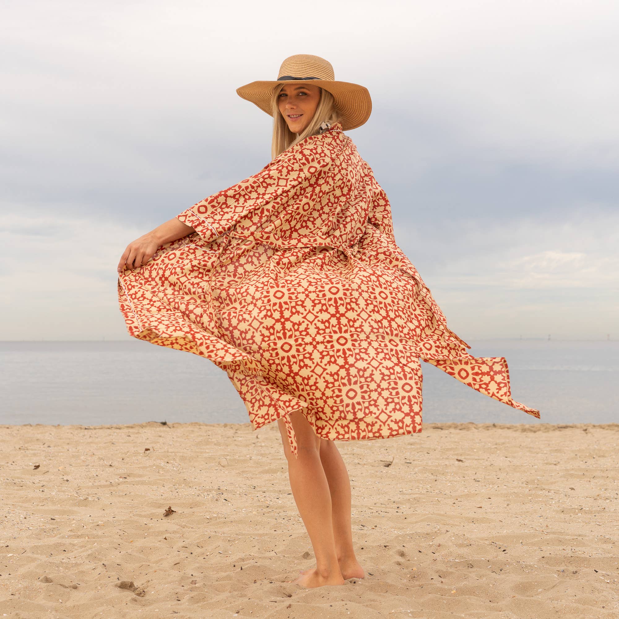 Geometric Block Print' Women's Cotton Kimono Robe