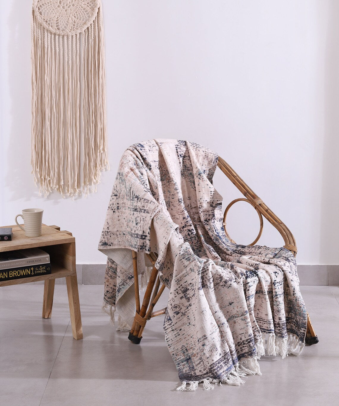 Luxury Cotton Throw Wool Rug Blanket - Boho White